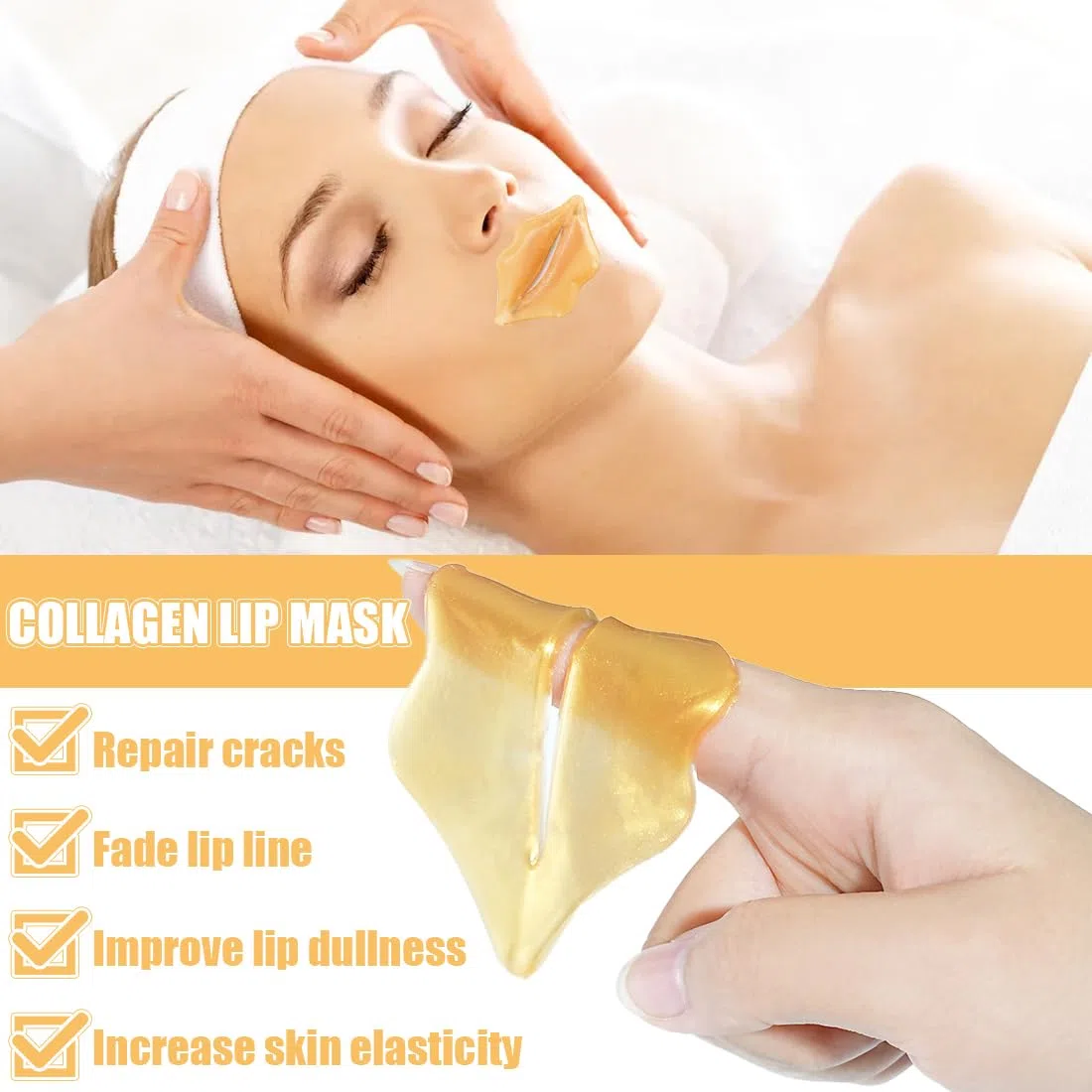 Maschera Volumizzante Labbra, 10 pezzi Lip Plumper, Maschera in Tessuto per Labbra, Idratante, Filler, Rimpolpante, Formula Super Idratante e Rimpolpante, esfoliante labbra, oro