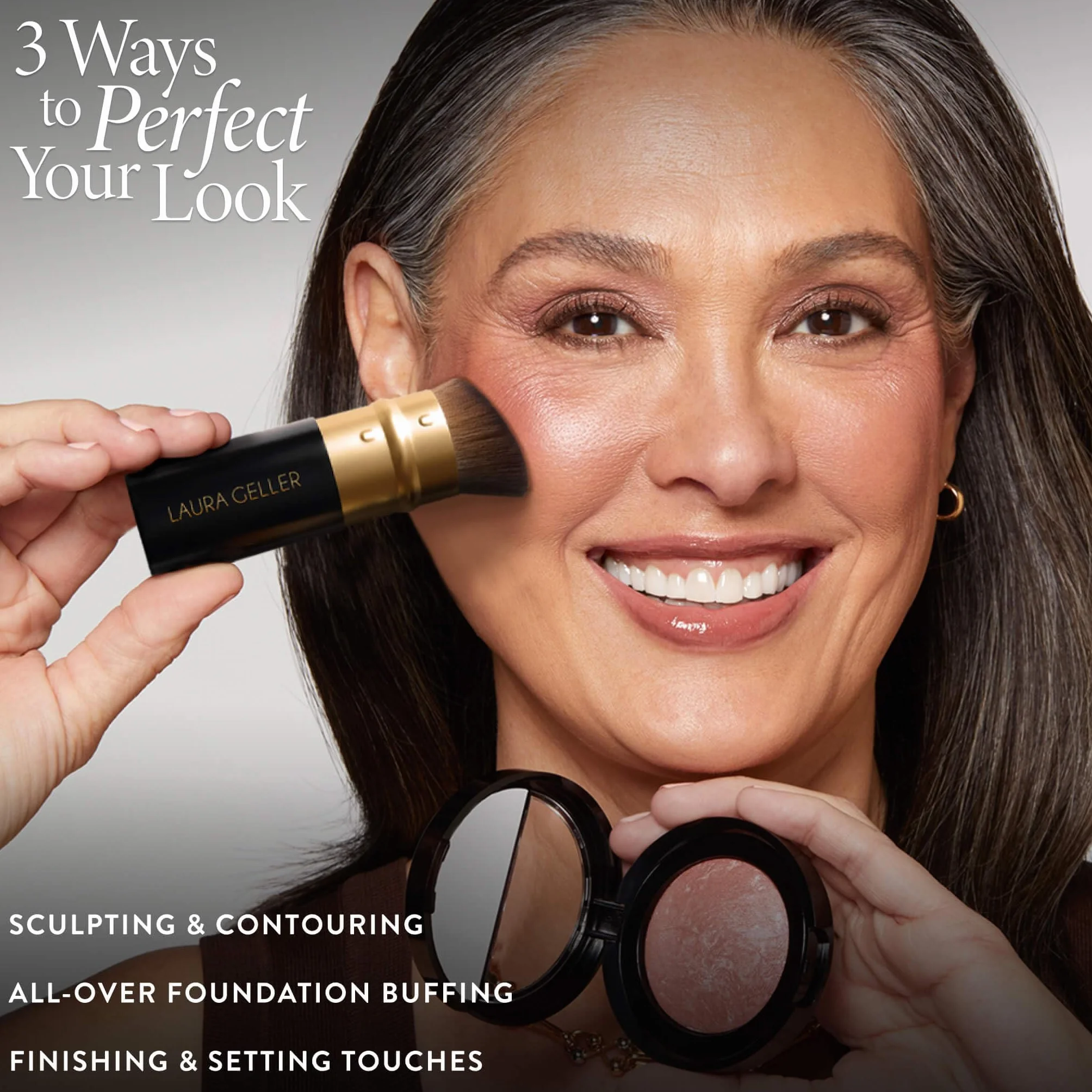 LAURA GELLER NEW YORK Pennello Kabuki Angolato Retrattile – Pennello Fondotinta e Contouring, per Polveri, Liquidi e Creme – Setole Ultra Morbide, Vegane, Ideale per i Viaggi