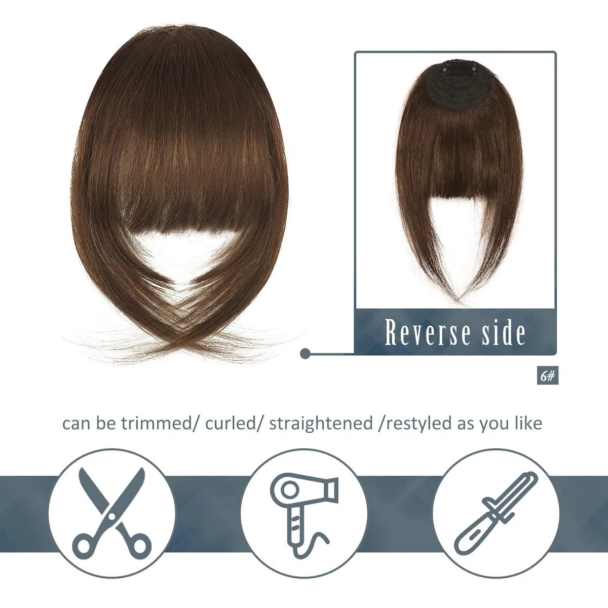 BARSDAR Frangia Clip Capelli Veri, 100% Naturali Frangetta Air Bangs French Bangs Frangia Extension Clip Capelli Veri Cura Capelli Donna lavabile/tingibile