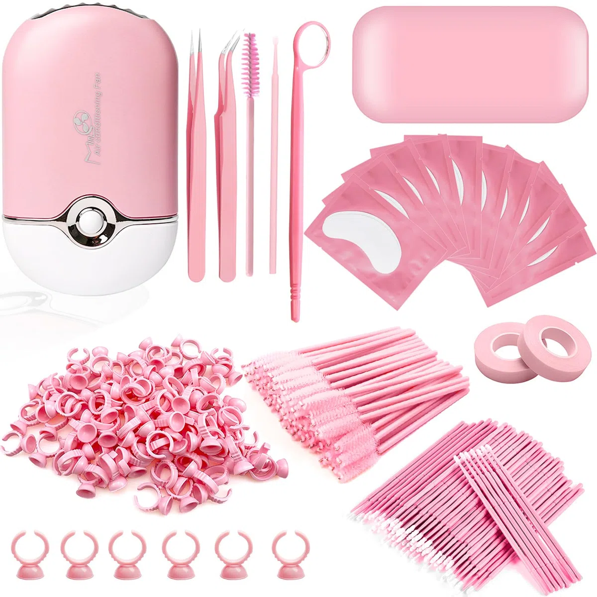 Lash Extension Kit Ciglia USB Aria Condizionata Ventilatore Pinzette Tampone in Silicone Cerotti per Ciglia Colla Anelli Micro Applicatori
