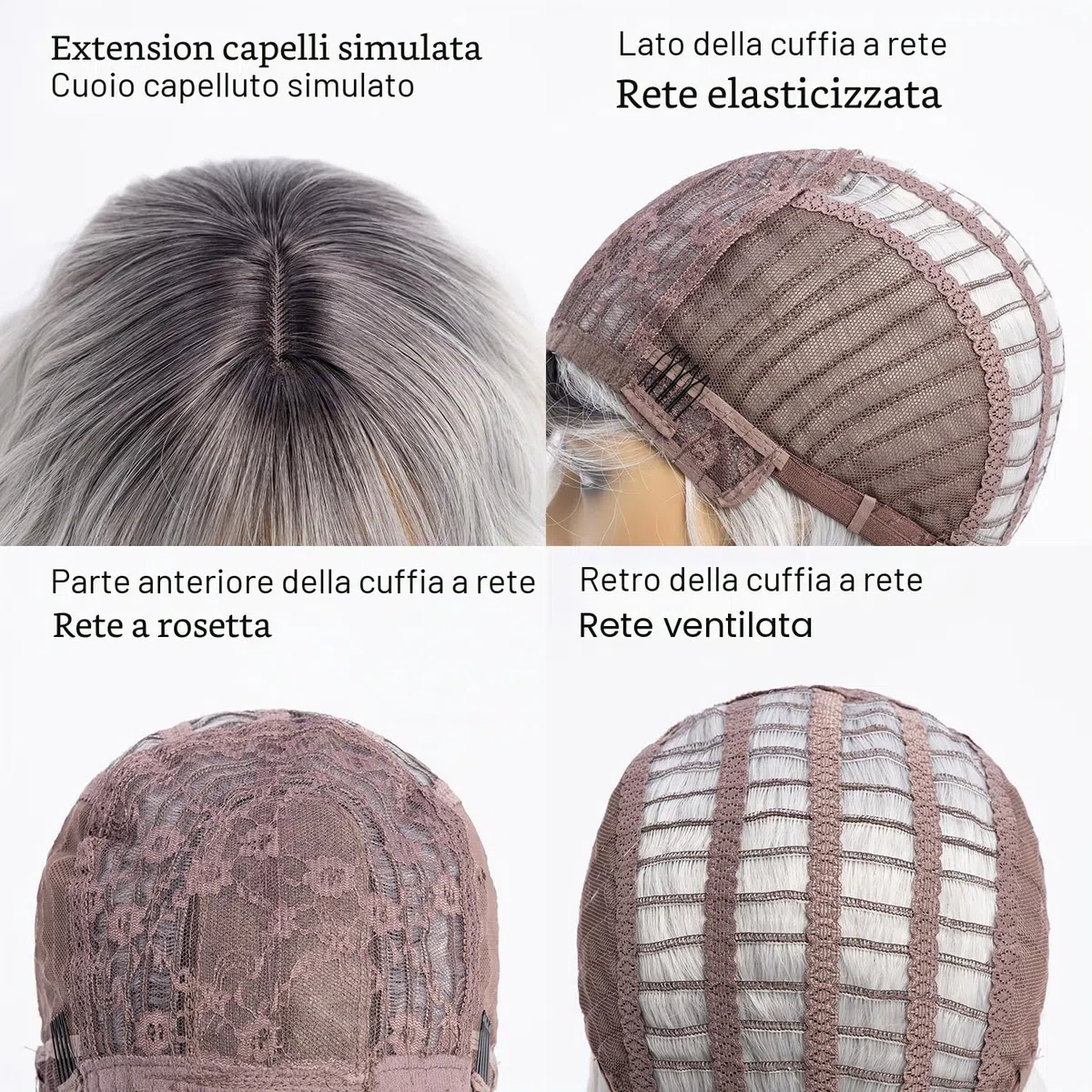 SIMKAYLEE Parrucca da donna ondulata in argento con frange, colore grigio ombreggiato, con radici scure, lunghezza media, per l'uso quotidiano (35,6 cm)