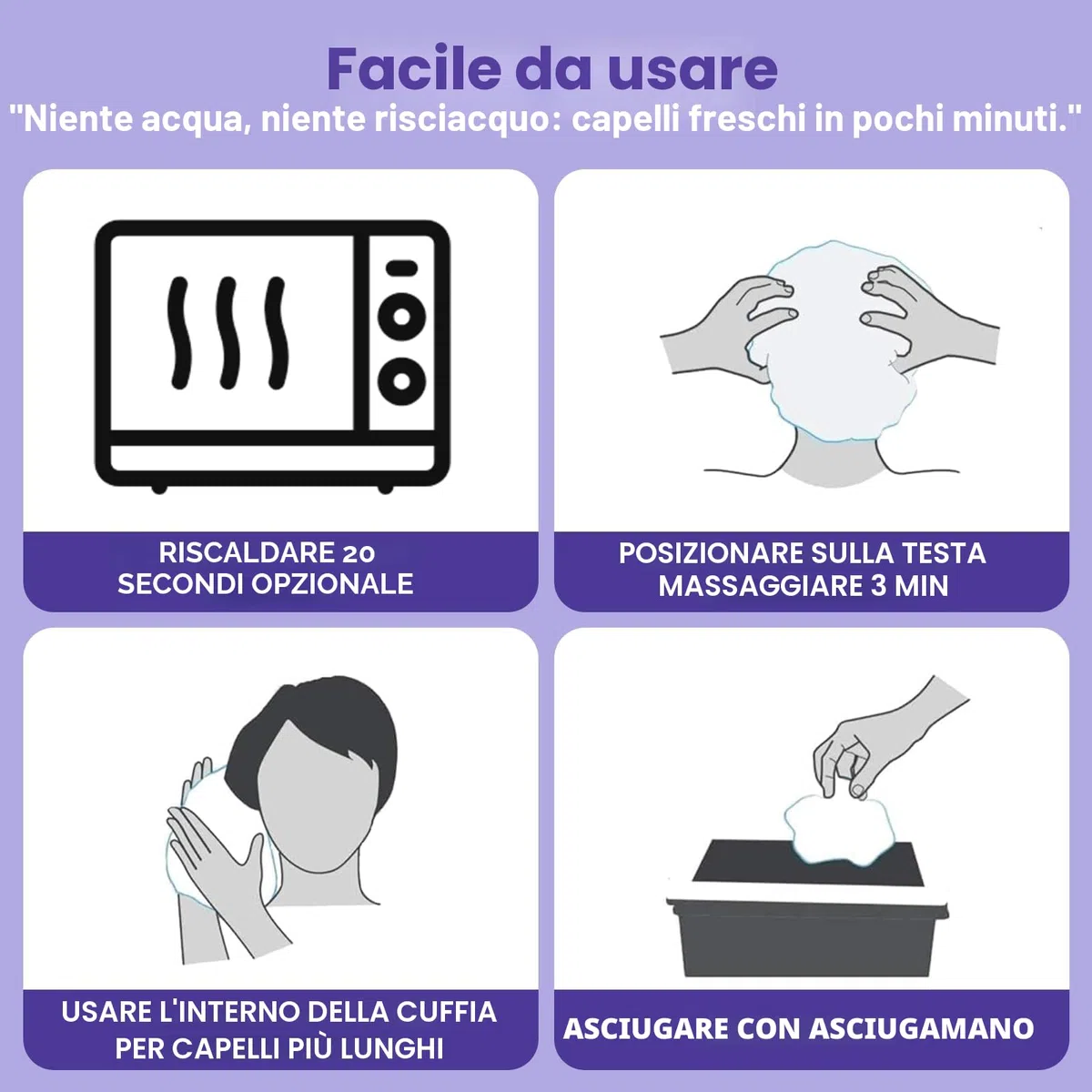 Medcosa Cuffia Shampoo a Secco - Cuffie per Lavare i Capelli senza Acqua - Shampoo senza Risciacquo - Formula con Aloe Vera Vitamina E Camomilla - 5x Confezioni con 1 Cuffia