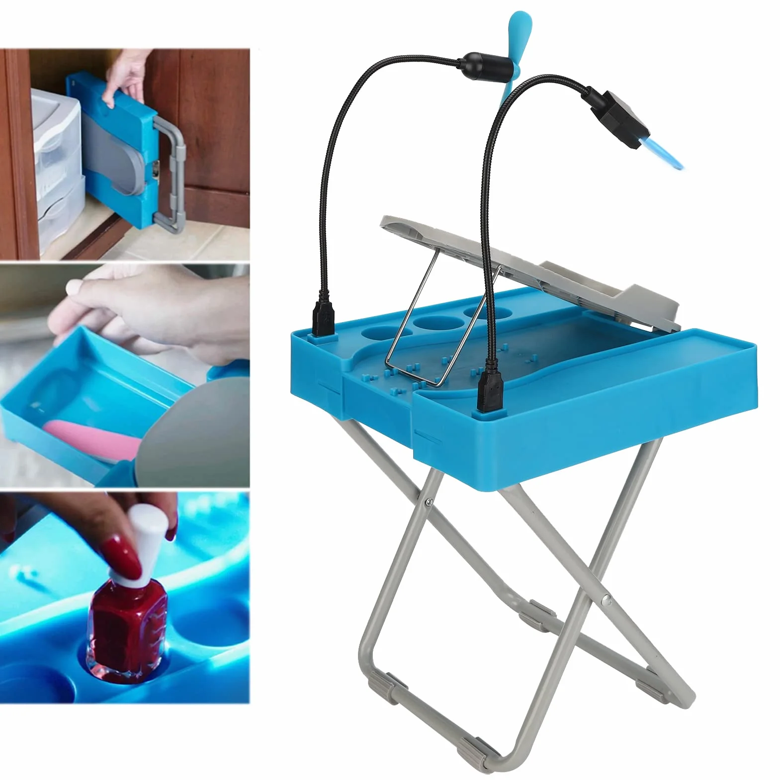 Brrnoo Accessori per Pedicure per Unghie, Set di Poggiapiedi per Pedicure Pieghevoli Regolabili in Altezza con Ventola per Asciugatura di Lenti d'Ingrandimento, Piedini per Pedicure Portatili Stabili