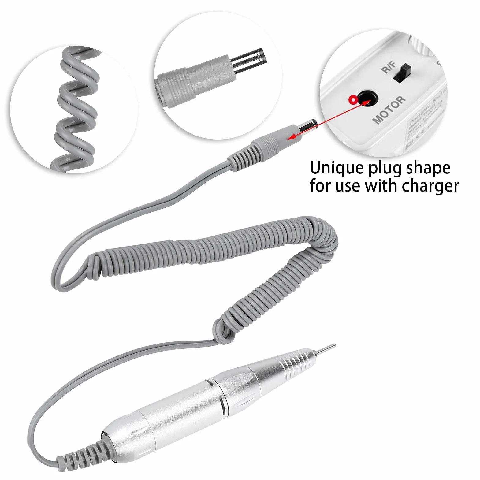 Manipolo per Trapano Unghie, 35000 RPM 12V Manico per Lucidatrice per Unghie Maniglia del Trapano del Chiodo Portatile Manico di Ricambio Professionale, per Manicure, Unghie Lucidate (Argento)