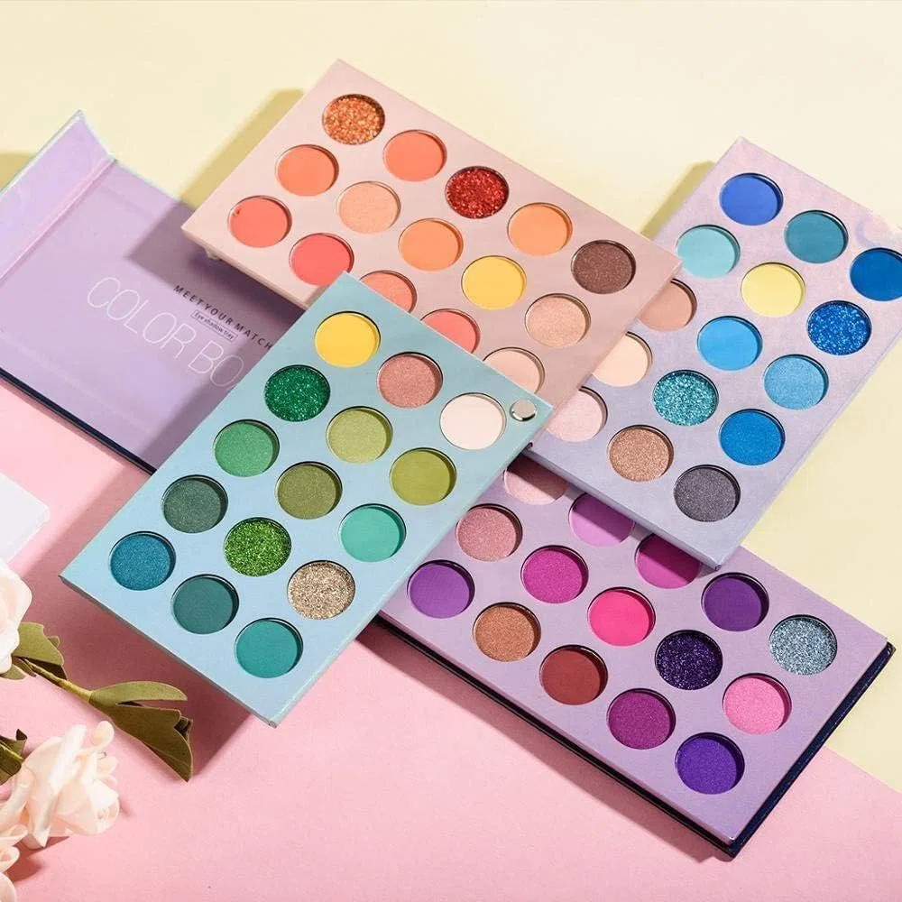 Palette di ombretti a 60 colori, tavolo 4 in 1 con glitter ad alta pigmentazione, rotazione dell'ombretto opaco, tavolozza per il trucco nudo perlescente, occhi cosmetici
