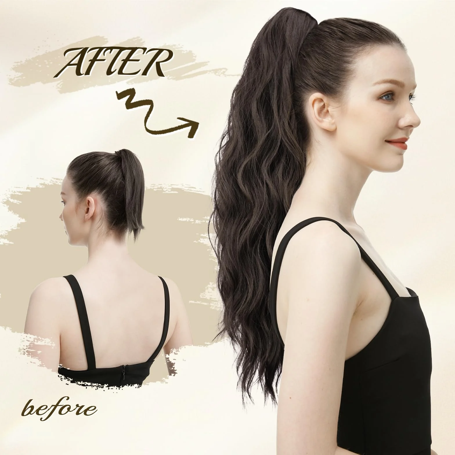 FESHFEN Coda Capelli Extension Pinza - Lunga Ondulato Coda Finta Capelli Riccia Coda di Cavallo Estension Sintetici Posticcio Ponytail per Donne, 63 cm Biondo Scuro Cenere