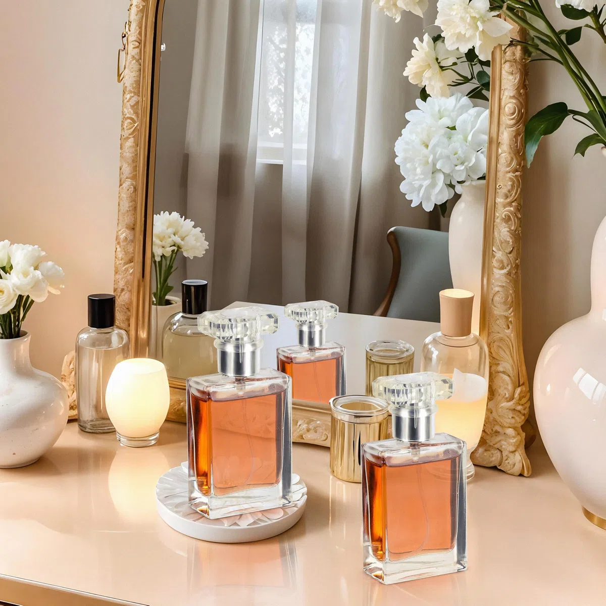 Belle Vous Flaconcini Vuoti per Liquidi 30 ml in Vetro Trasparente Riutilizzabili (Set da 8) - Boccette Profumi Vuoti Quadrate con Pompa Nebulizzatore Profumo - Per Viaggi, Oli Essenziali e Dopobarba