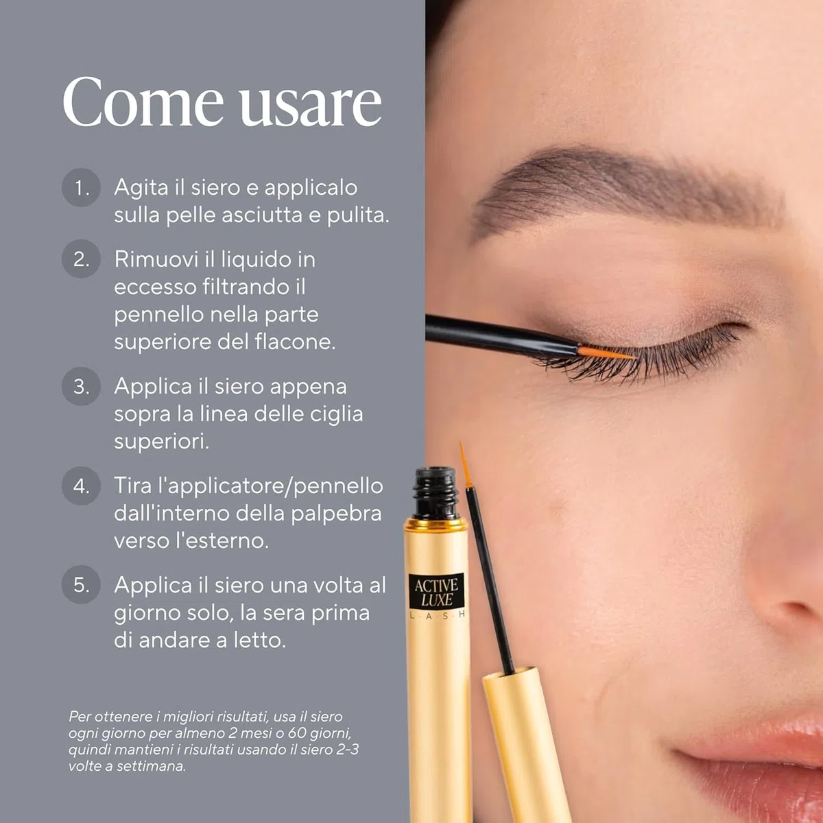 Active Luxe Siero Ciglia Allungante, 1.5 ml | Siero Crescita Ciglia Clinicamente Testato, Senza Ormoni, Vegan, Ciglia Allunganti Naturali, Effetto Lash Lift