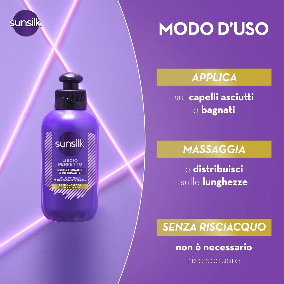 Sunsilk, Crema Districante Liscio Perfetto, Crema per Capelli Lisci a Lungo, Senza Risciacquo, Formula Active Fusion con Olio di Argan, Proteine della Seta e Biotina, 6 Pezzi da 200 ml