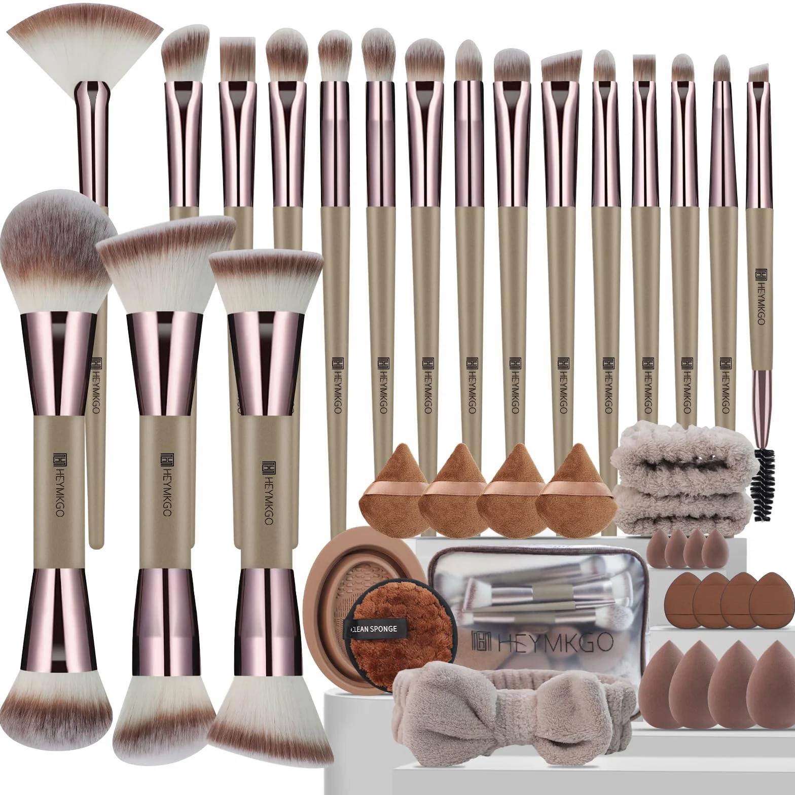 HEYMKGO Set di 40 Pennelli Make Up Professionali, Kit Completo Multifunzionale con Pennelli Doppia Faccia per Fondotinta, Cipria, Fard, Correttore, Ombretti - Accessori e Strumenti Cosmetici per Trucc
