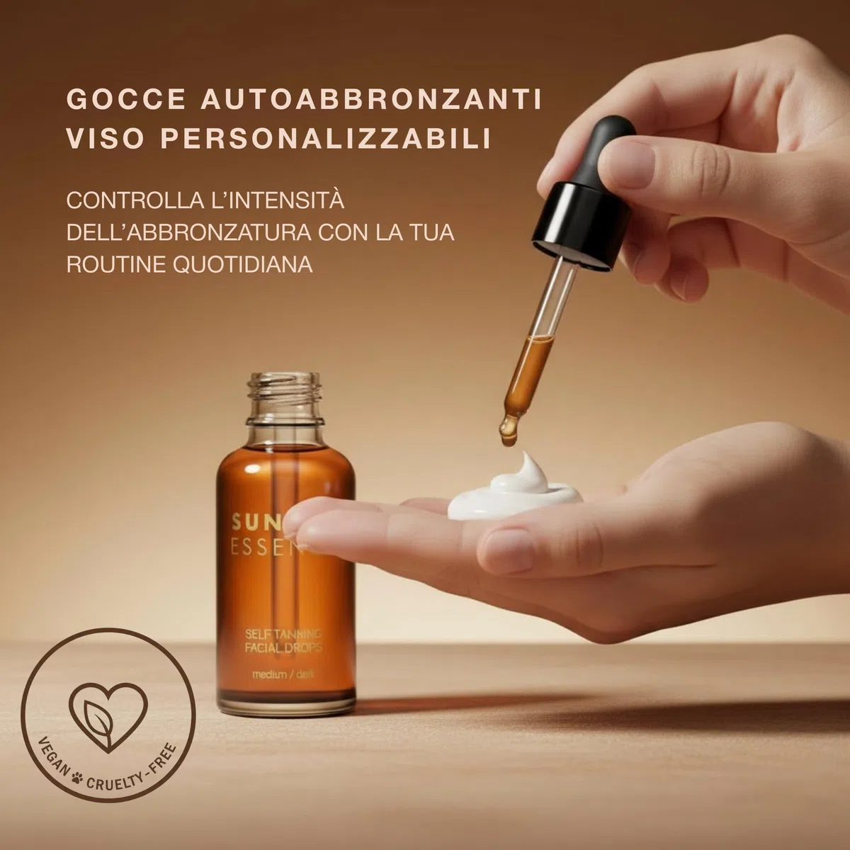 Onyx Sunl’Essence Gocce Autoabbronzanti Viso - Concentrato Autoabbronzante da Miscelare con Crema - Effetto Naturale Modulabile Chiaro/Medio con Aloe e Acido Ialuronico | 30 ml