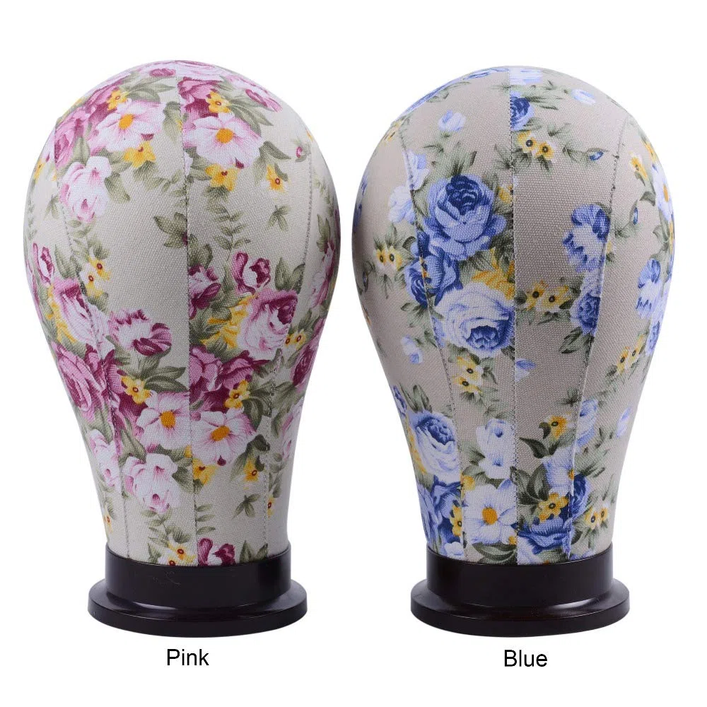 1 Pezzi Mannequin Testa Wig Head Manichino Testa Cork Canvas Block Head Mannequin Head for Wigs (Fiore Rosa 23 pollici)