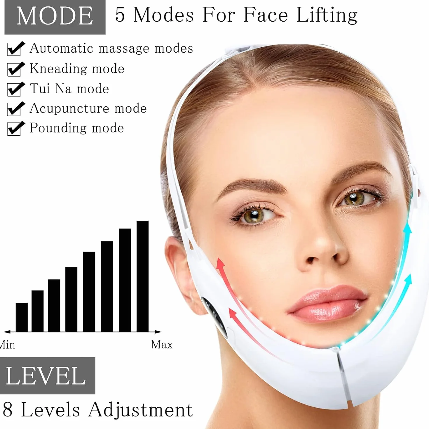 V Face Massaggiatore Viso Antirughe Lifting Tonificante, Elettrica Doppio Mento Riduttore Massaggiatore Viso Lifting per Ridurre il Doppio Mento Massaggiatore Viso Antirughe