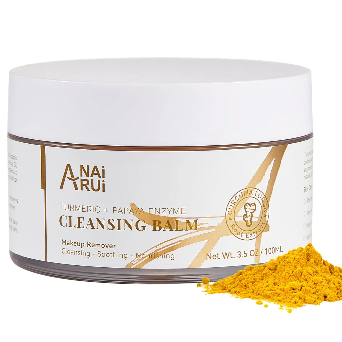 ANAiRUi Balsamo detergente con papaya di curcuma, struccante per la pulizia del viso, peeling, riduzione delle macchie scure, acne, pelle liscia, detergente per la pelle, 3,5 OZ