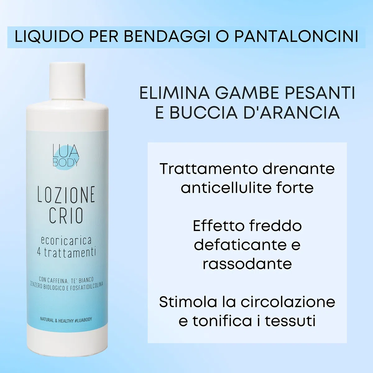 Liquido Bendaggi Anticellulite o Pantaloni Drenanti 500ml - Ricarica Bende EFFETTO FREDDO - Trattamento drenante con Fosfatidilcolina - Liquido bende drenanti o collant anticellulite