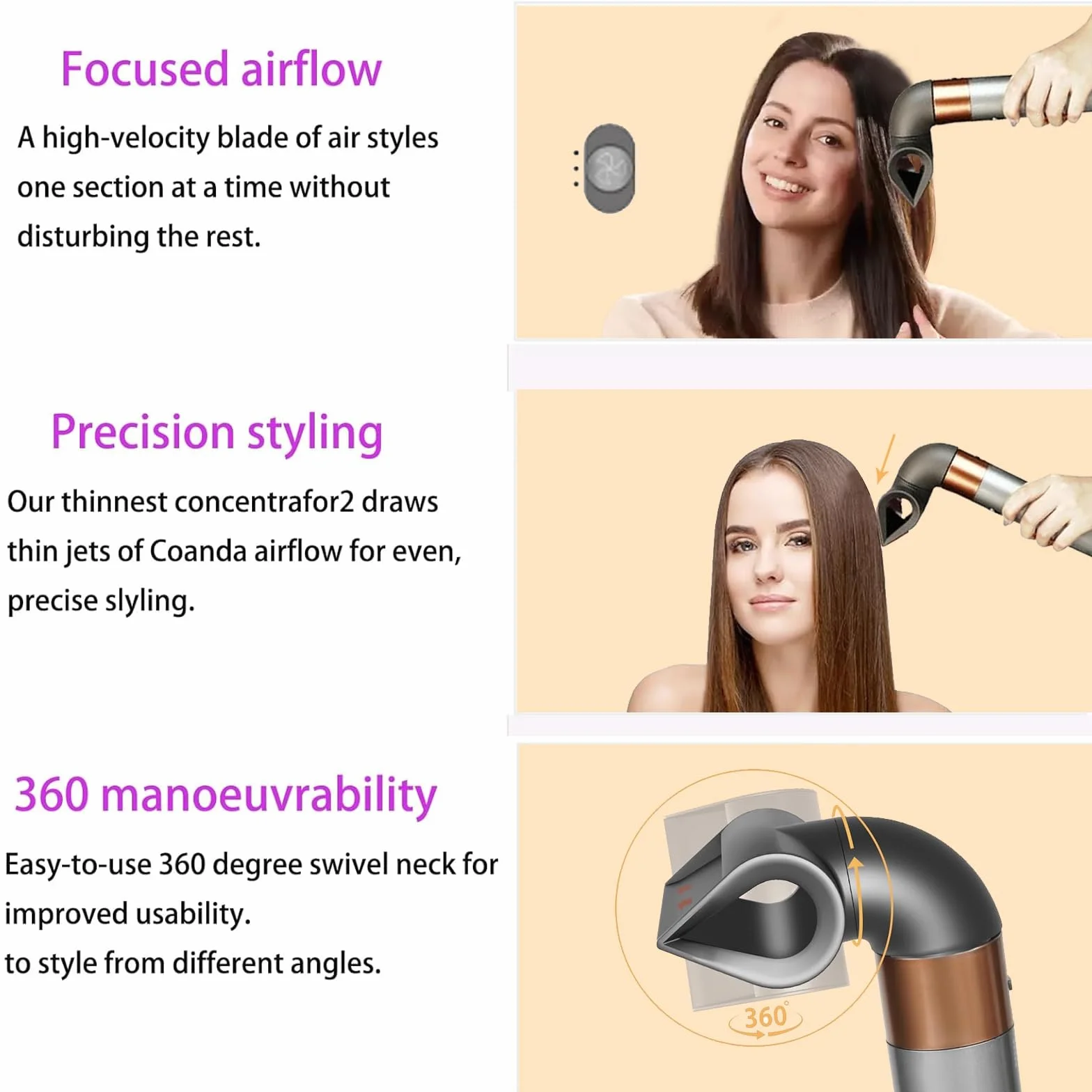 Bocchetta per styling di precisione per Dyson Airwrap HS01/HS05, bocchetta per styling con lame, accessori per asciugatura e styling