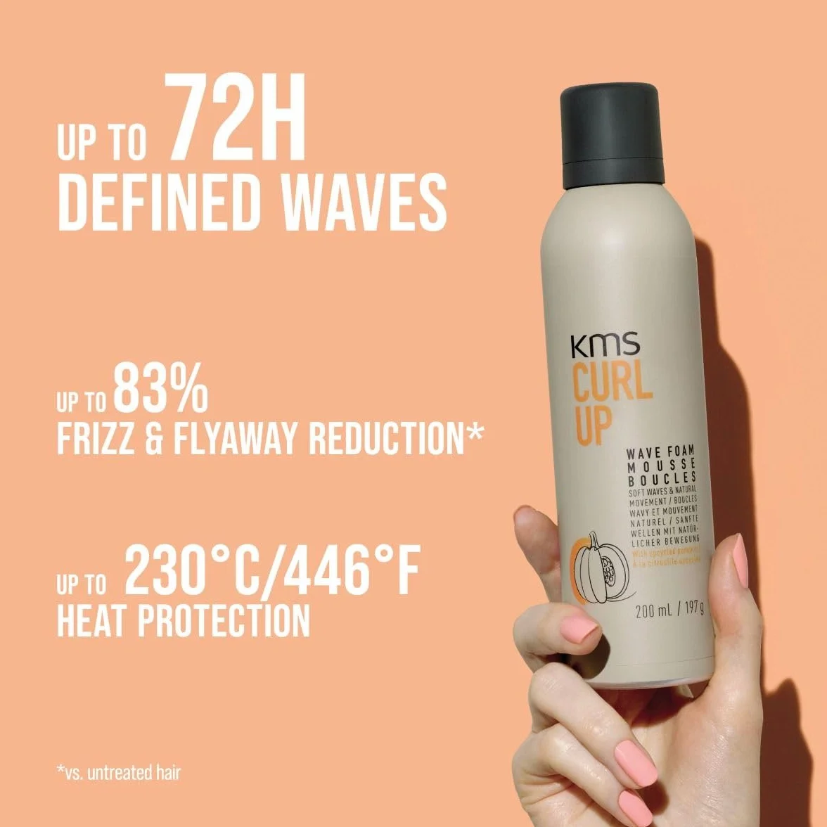 KMS CurlUp Wave Foam - Schiuma per ricci e onde flessibili, volume e definizione naturale, 200 ml