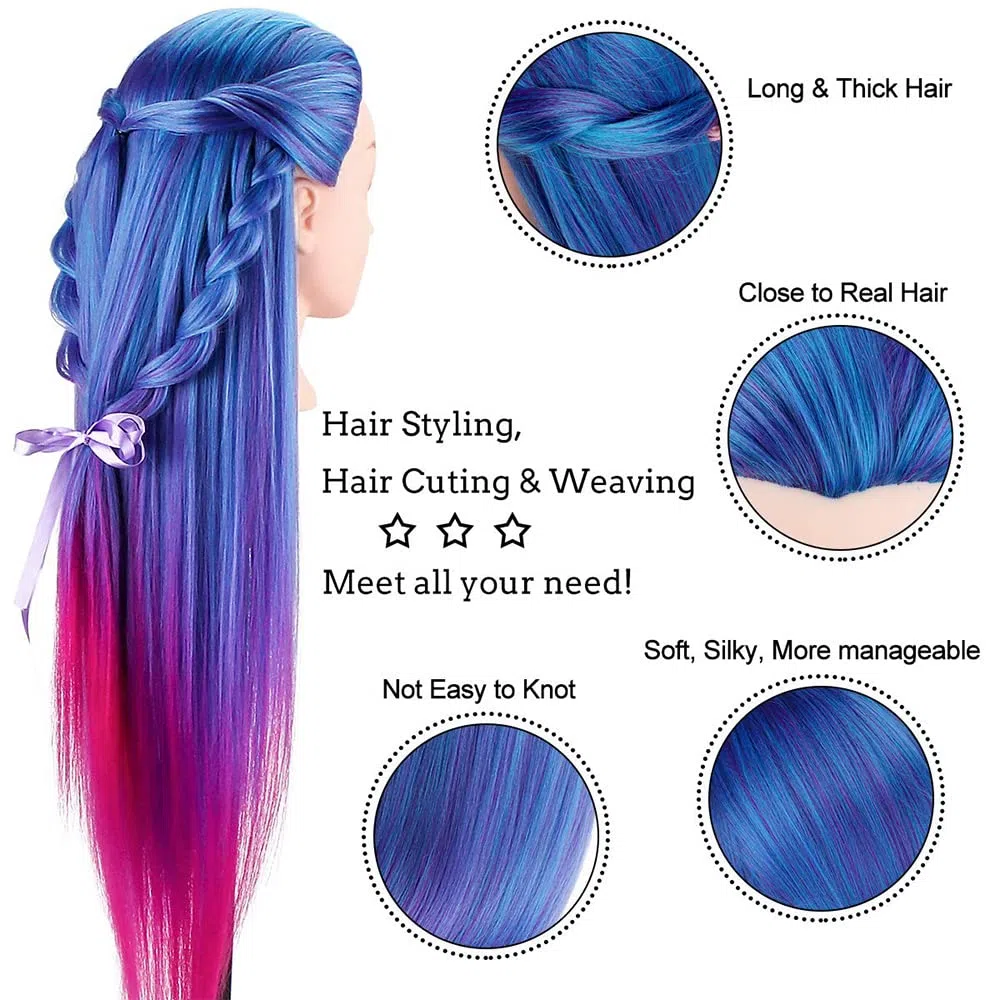 Testa Studio Manichini, TopDirect 26" Capelli Colorati Parrucchiere Cosmetologia Formazione Manichino Pratica Modello con Morsetto & DIY Accessori per Capelli