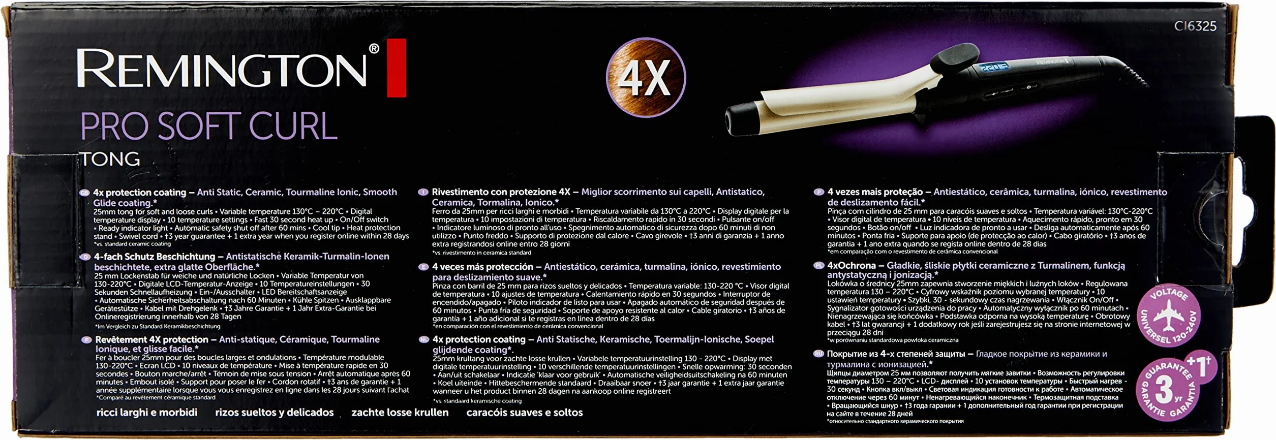 Remington Ferro Arricciacapelli 25 mm - Rivestimento antistatico in ceramica e tormalina - nero/crema. Arricciacapelli Pro Soft Curl CI6325