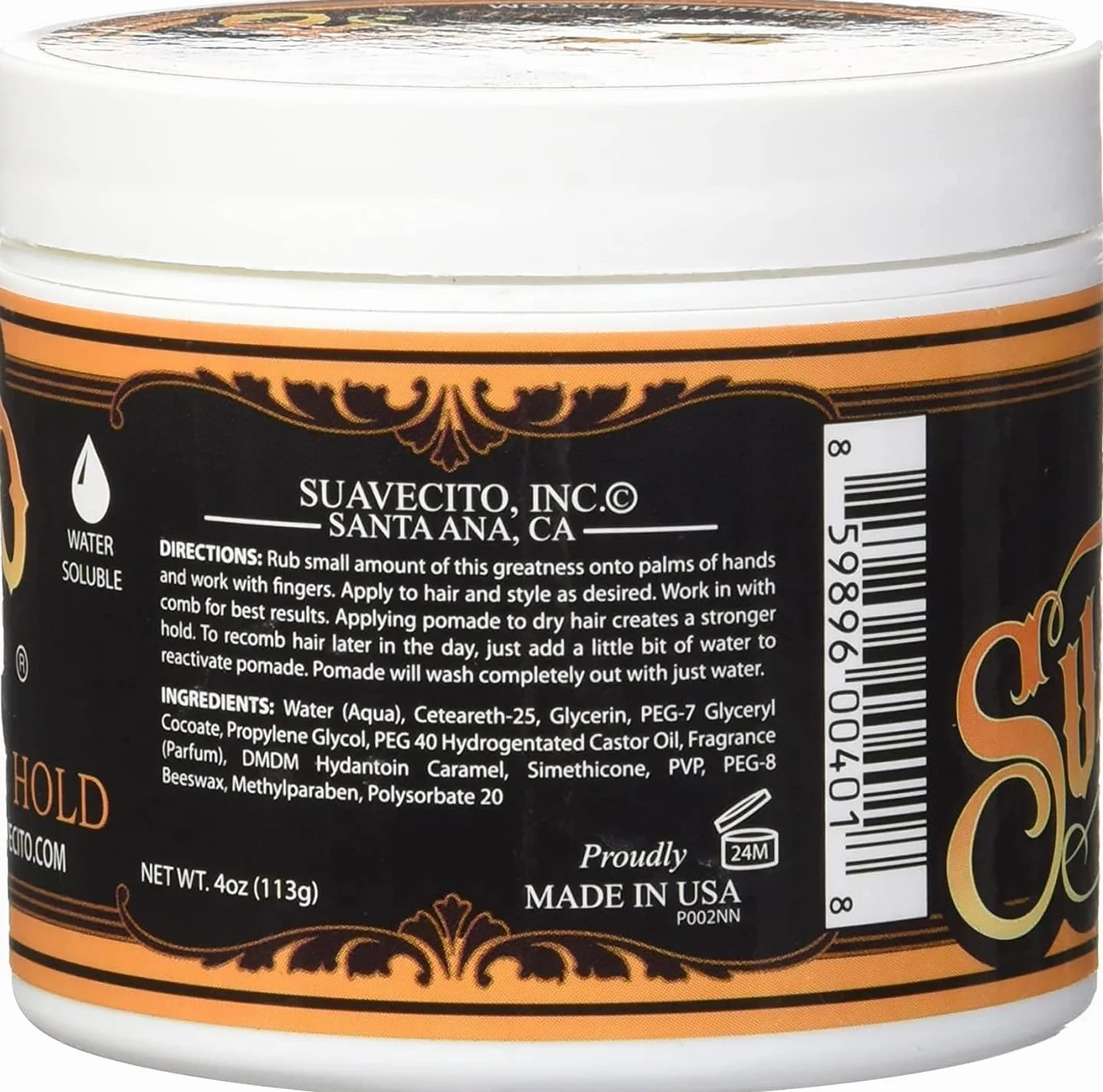 Suavecito Firme Strong Hold Pomade, Strong Hold Pomade For Men, Medium Shine Water Based Wax Flake Free Hair Gel, 4oz/113g x 2