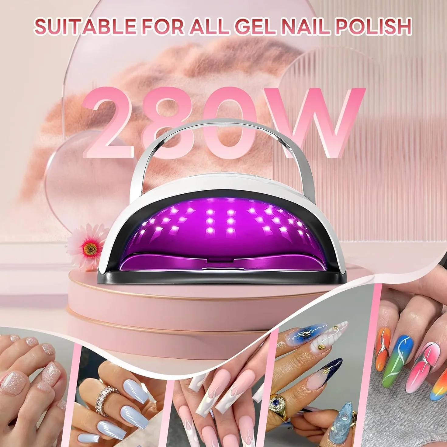 Lampada LED UV da 280 W, per smalto gel con 66 perline e sensore automatico, 4 timer, set professionale per nail art