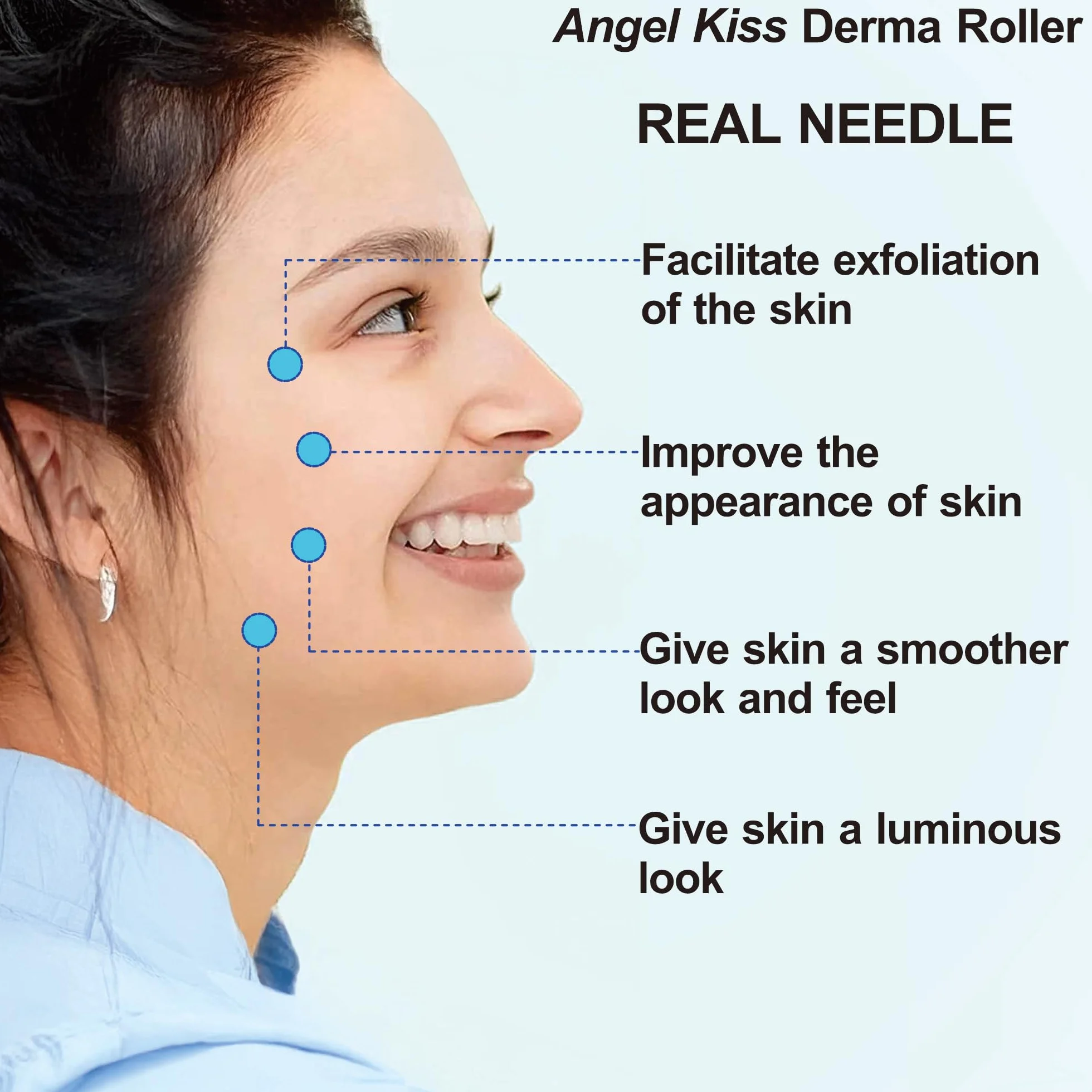 Angel Kiss Derma Roller 0,5 mm Vera Ago - 192 Microneedling in Acciaio Inox Microneedle Roller Ago per Viso Corpo Cura della Pelle Barba Crescita dei Capelli