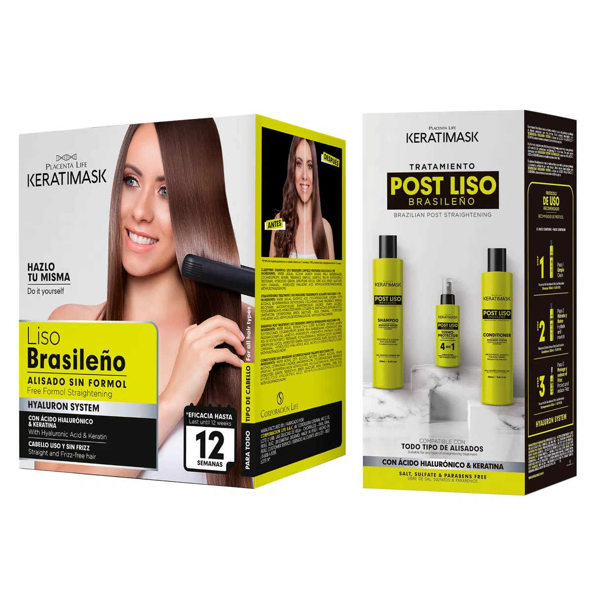 PLACENTA LIFE KERATIMASK Be Natural Pack Liscio Brasiliano con Keratina + Postalisatura Lissa Keratina - Kit professionale per Capelli Lisci Durevoli, Anti-Crescita, Idratazione e Brillantezza
