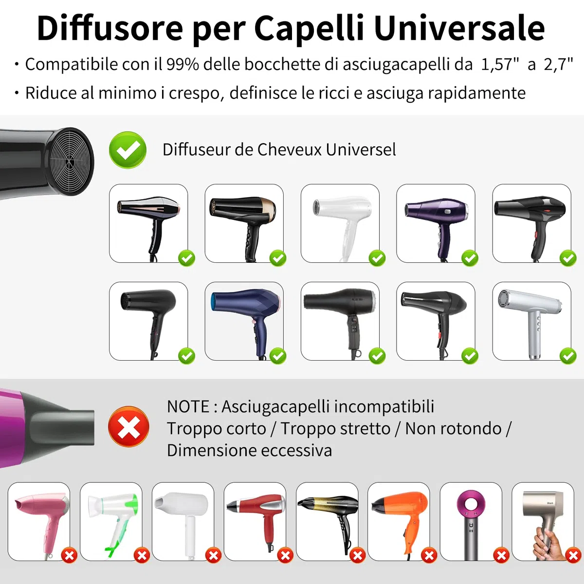 AISEELY Diffusore per Capelli, Universale dei Capelli Diffusore, Diffusore Per Asciugacapelli In Silicone, Diffusore per Capelli Ricci Neri Regolabile da 4cm a 7cm