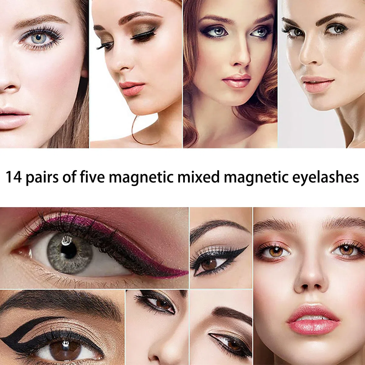 Joyeee Ciglia Finte Magnetiche, 14 paia di ciglia finte riutilizzabili, kit di ciglia individuali in cluster dall'aspetto naturale 3D con applicatore, senza colla, kit di estensione ciglia fai da te
