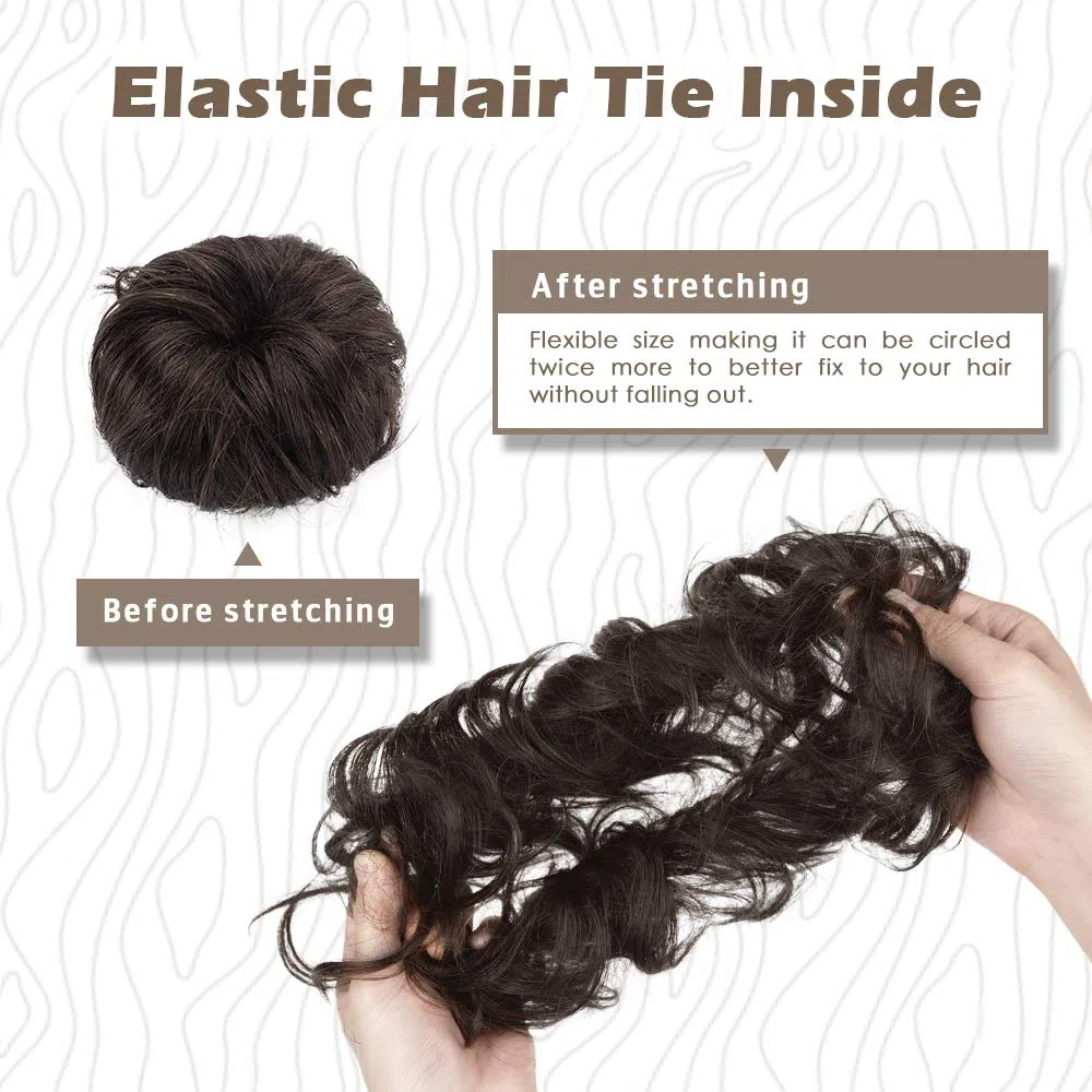 BARSDAR 100% Umani Chignon Capelli Veri, Coda Chignon Extension Elastico con Capelli Chignon Capelli Ricci Mossi Capelli Chignon da Donna （Marrone Scuro）