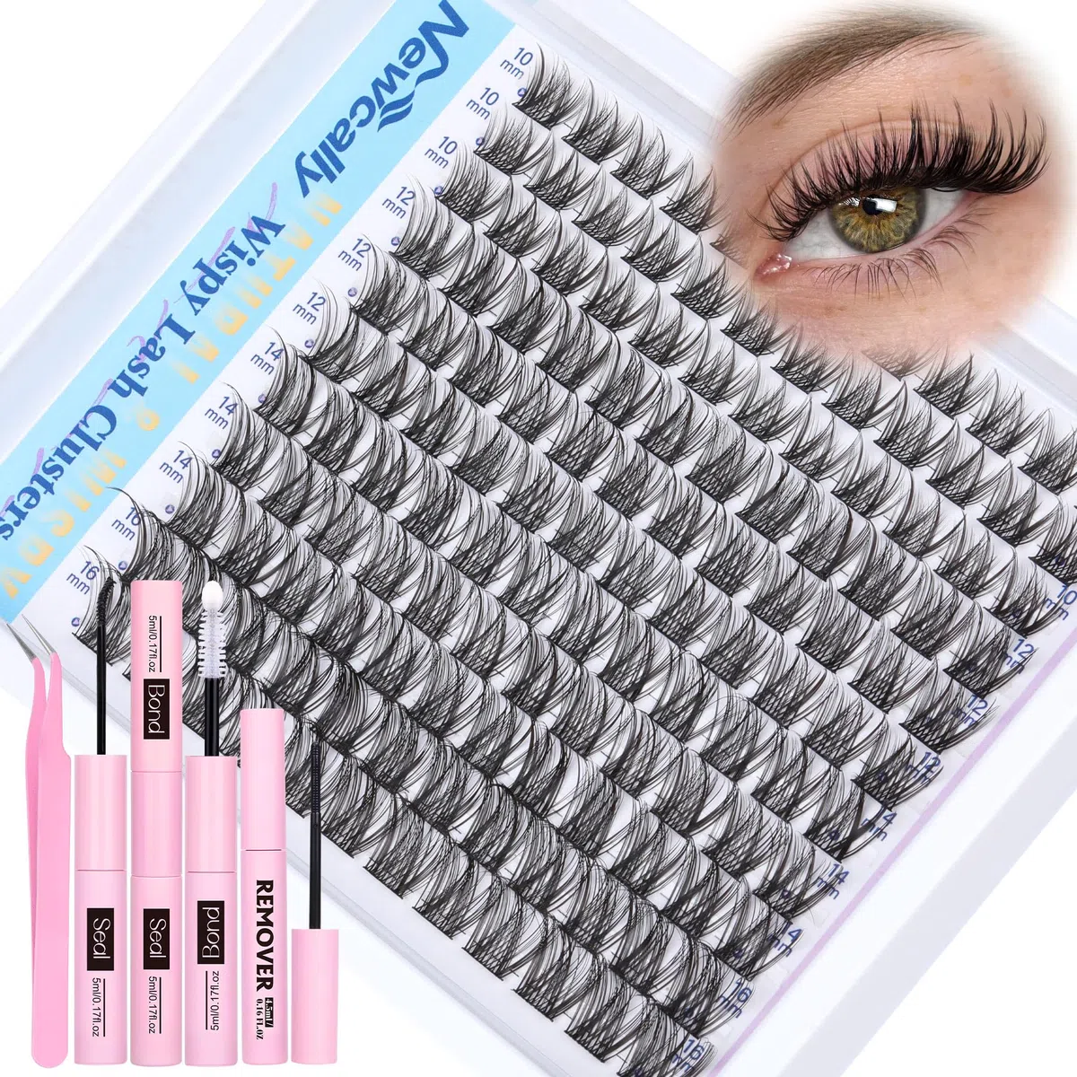 Wispy - Kit di extension per ciglia fai da te, effetto naturale, con ciuffetti a C, volume 10-16 mm, kit per ciglia singole con rimozione ciglia Newcally
