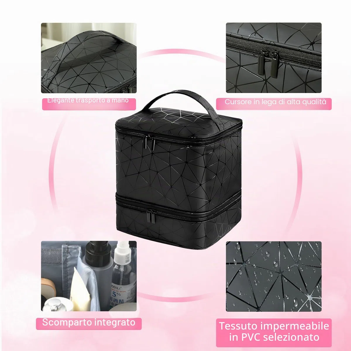 HA BIN Borsa Organizer Porta Smalti Professionale, per 30 Bottiglie e Lampada UV Custodia Impermeabile con Scomparti, Beauty Case da Viaggio Donna Ideale per Estetiste e Appassionati di Nail Art