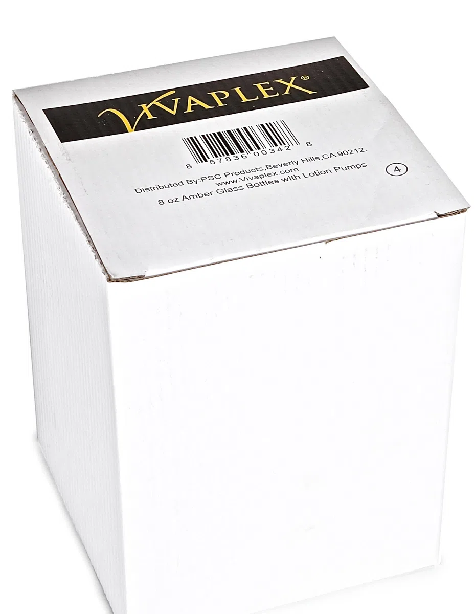 Vivaplex, 4 bottiglie di vetro ambrato vuote con pompe per lozione nera