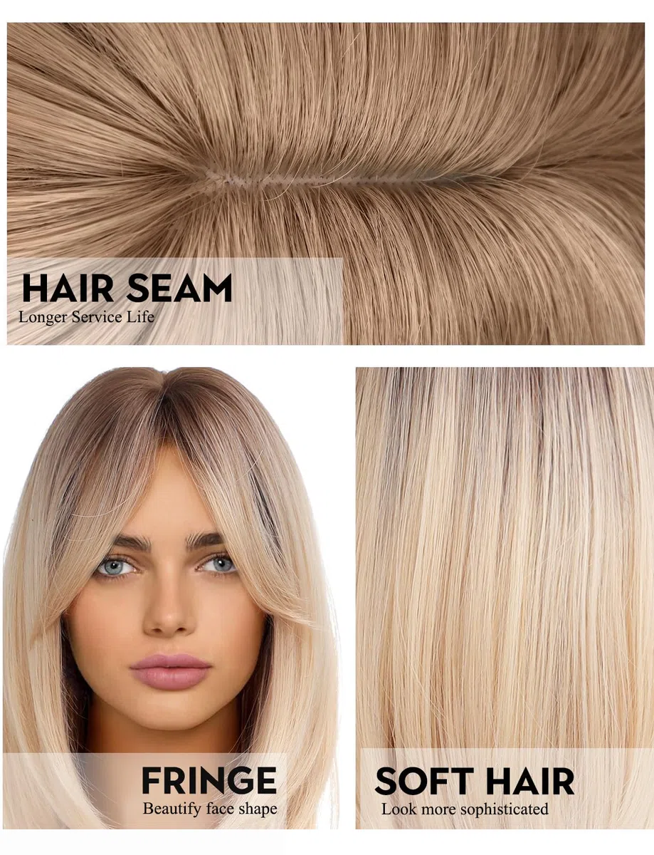 WOKESTAR Parrucche corte bionde con radici scure per le donne, parrucche sintetiche Bob stile termoresistente Bob