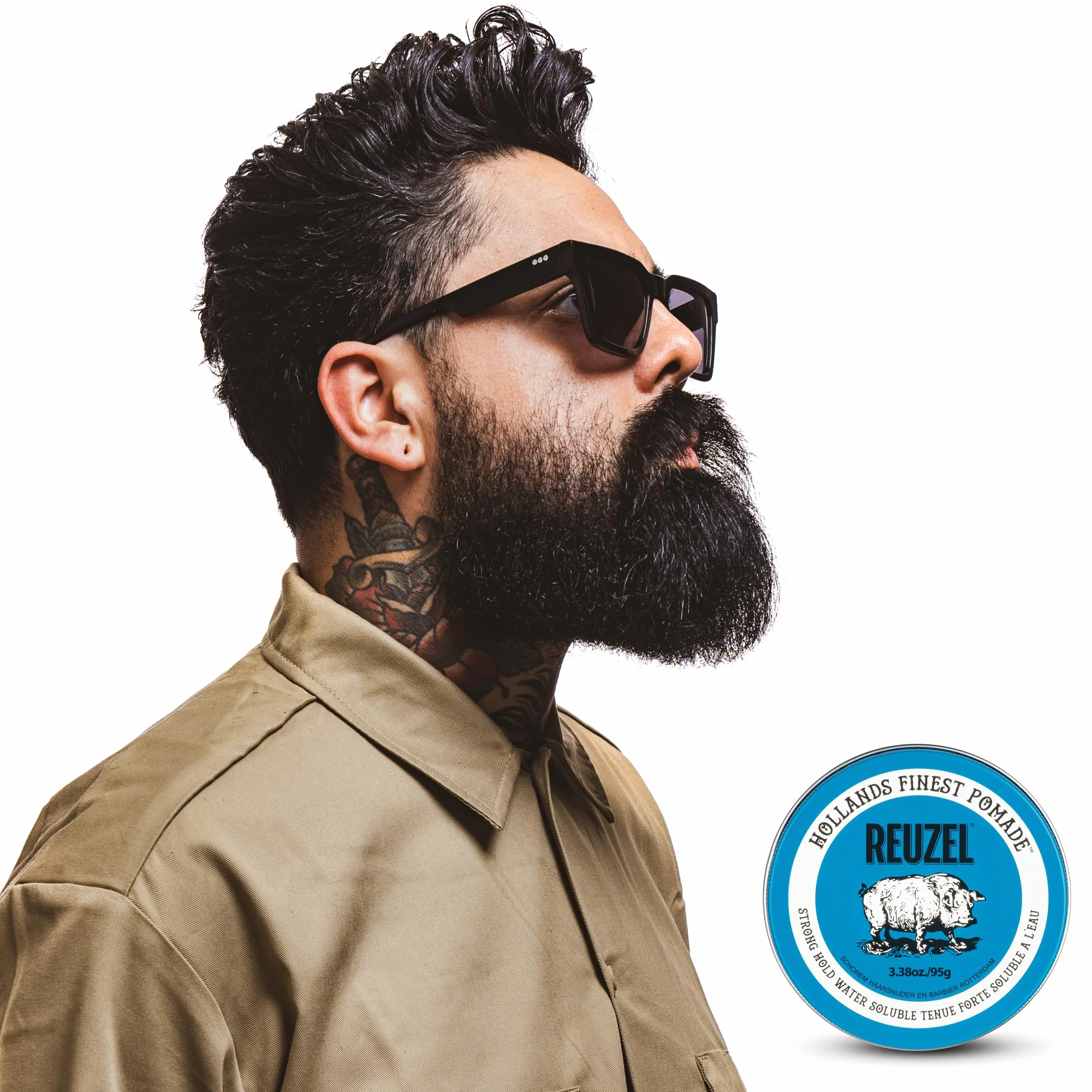 Reuzel Blue Pomade, pommade à tenue forte pour un look ultra brillant, soluble dans l'eau avec un parfum de vanille - 3,38 oz/95g
