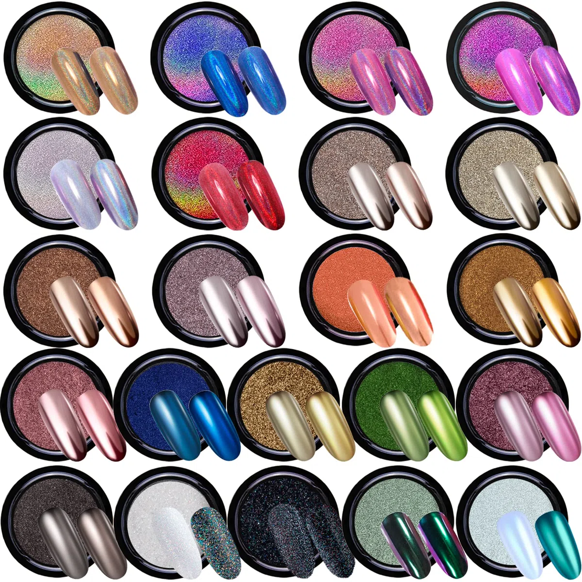 Duufin 22 Scatole Polvere Effetto Specchio Cromata per Unghie - Effetto Chrome Aurora Chameleon Holografica Caramelle Lucida - Decorazione Nail