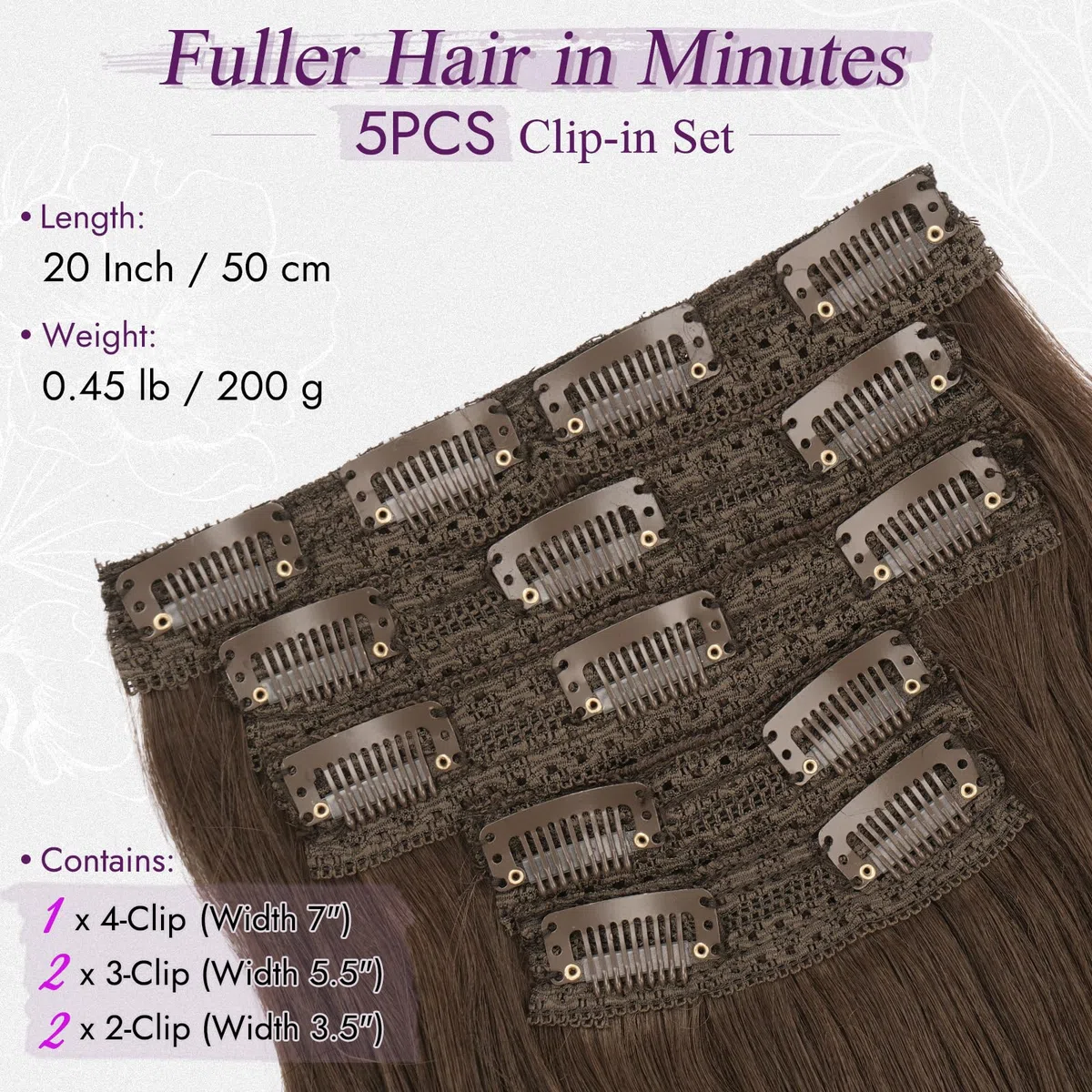 BARSDAR Castagno Extension Capelli a Clip, 50cm Ondulati Clip in Estensioni di Capelli per Donna 5PCS Spesso Layered Hair Extensions Lace Sintetici Posticci Extensions - Medio Castagno Marrone