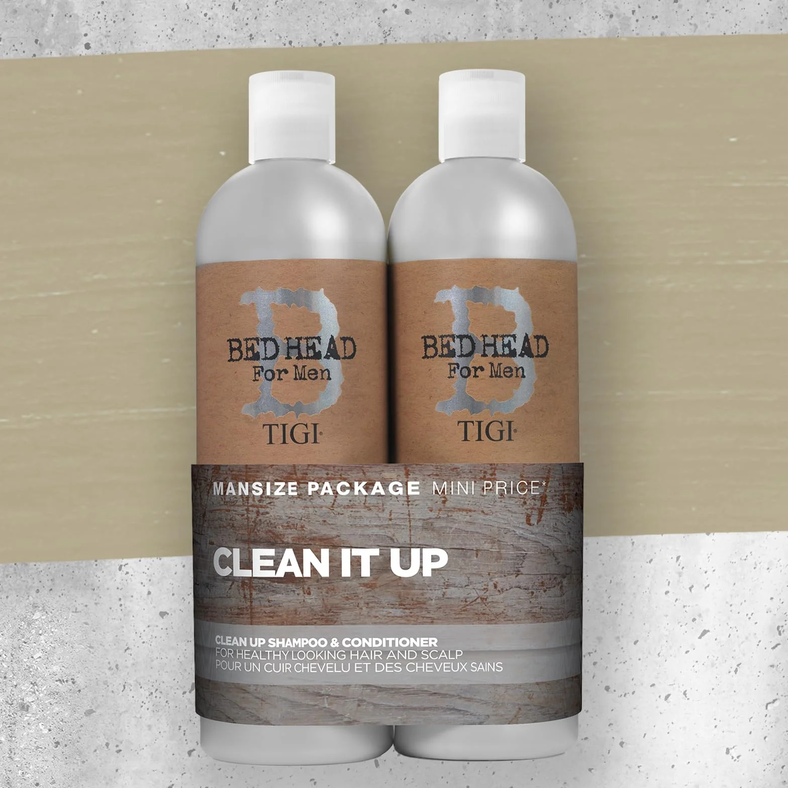 Bed Head for Men by TIGI Clean Up Shampoo & Conditioner Set, set shampoo e balsamo 2 x 750 ml con pulizia profonda e freschezza per il cuoio capelluto
