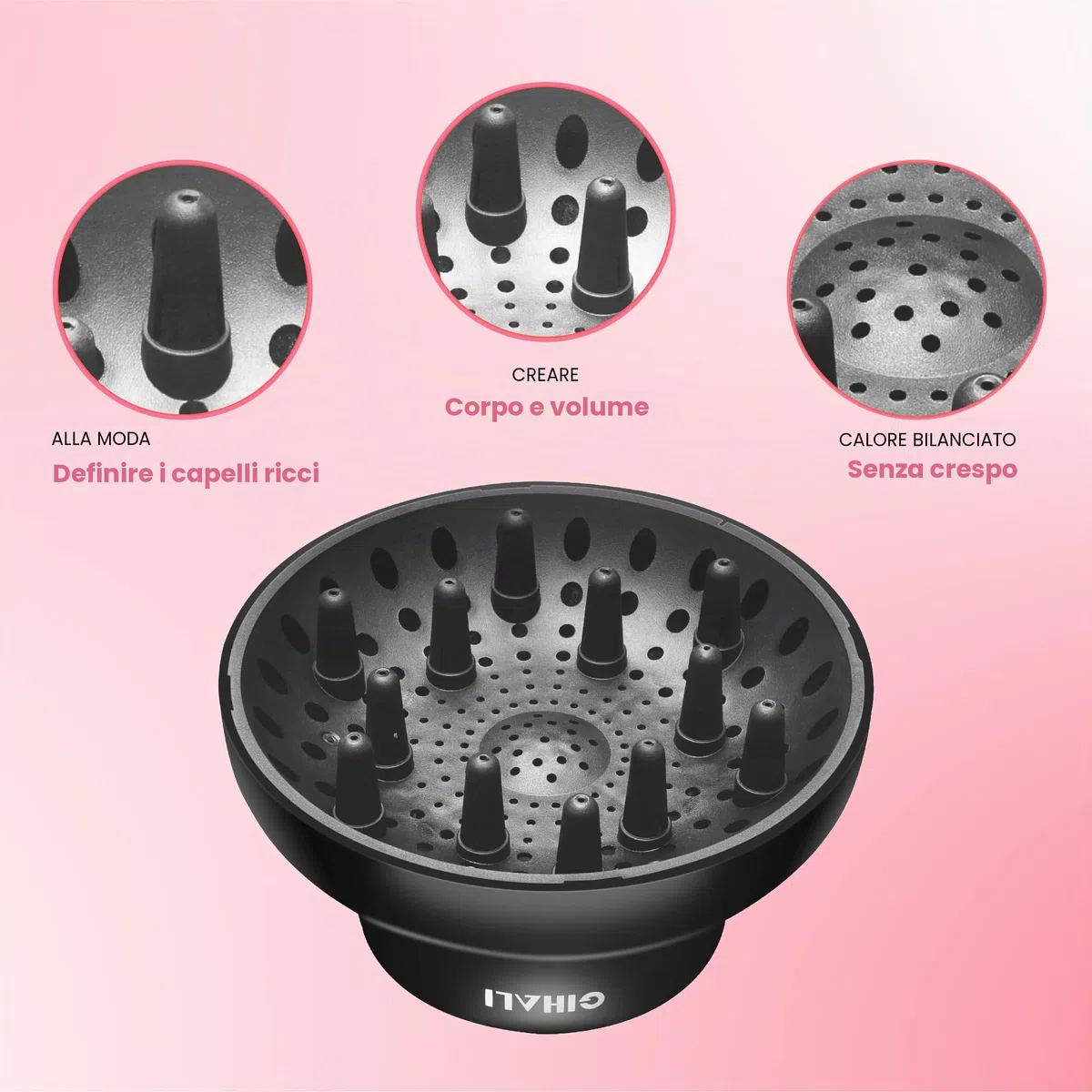 universale dei capelli diffusore forte holding" adattabile per asciugacapelli con da 4,4 cm a 6,6 cm per ricci o capelli mossi, Diffusore per capelli ricci, phon, compatibile (Nero)