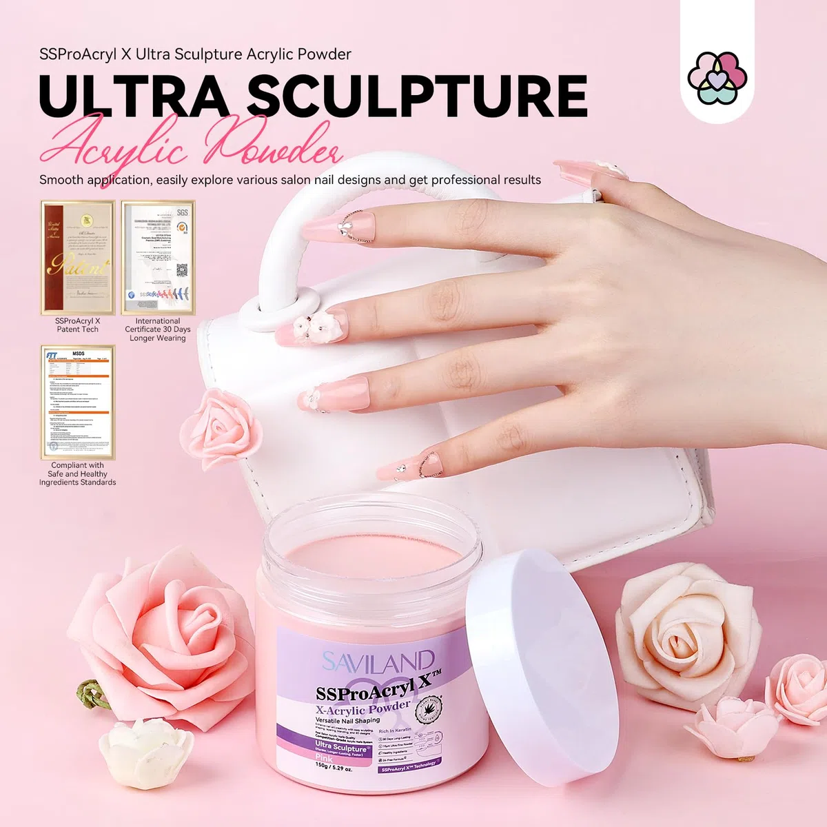 SSProAcryl Rosa Polvere Acrilica Super-Dura: 150g Polvere Acrilica alla Cheratina Levigante Polvere Acrilica per Unghie Senza Bolle Polvere Professionale per Estensione Unghie e Incisione 3D