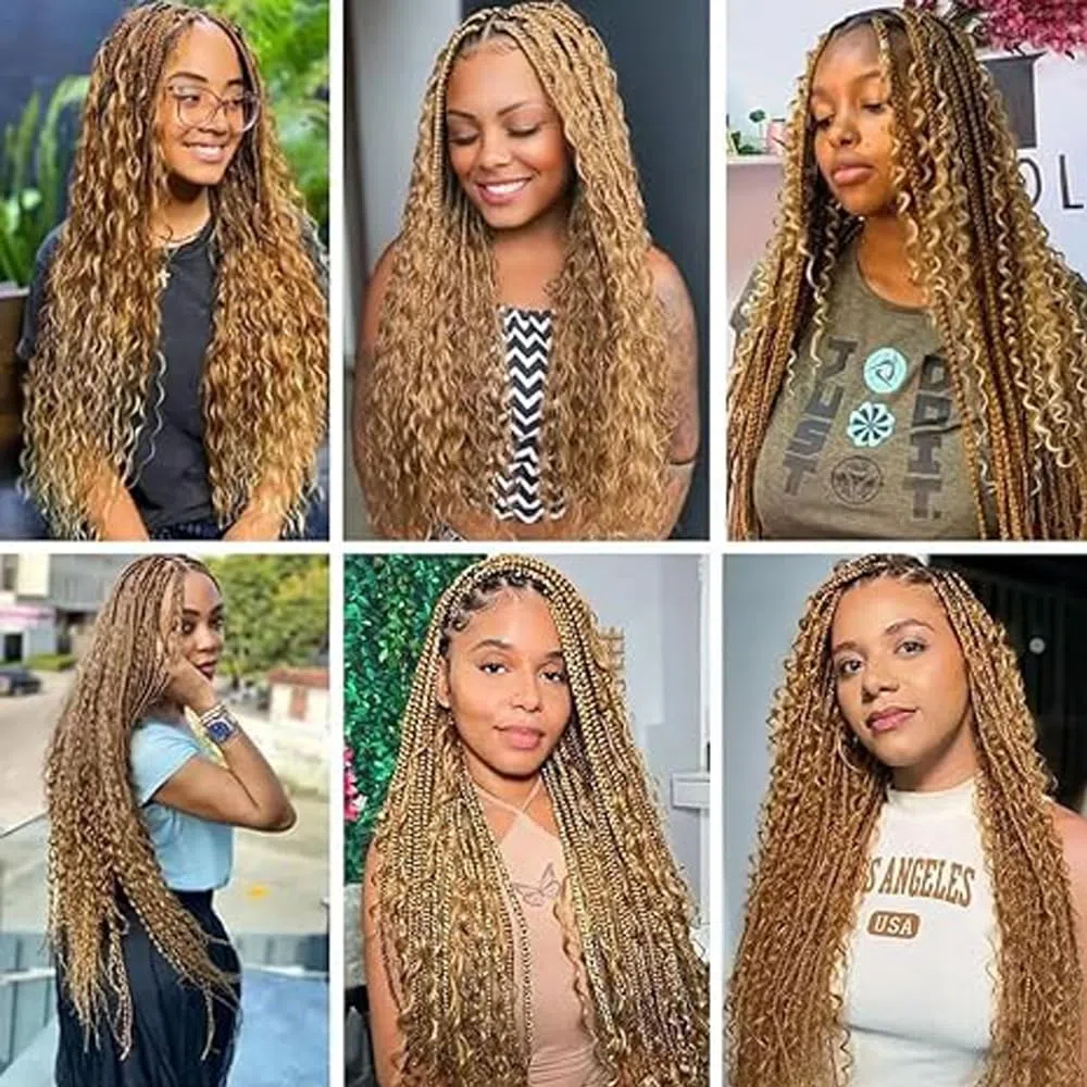 Deep Wave Bulk Braiding capelli umani Bundles Unprocessed #27 Honey Blonde Human Hair Extensions For Boho Braids No Weft Curly Braiding Hair 50g/bundle Total 150g 14 14 14 Zoll