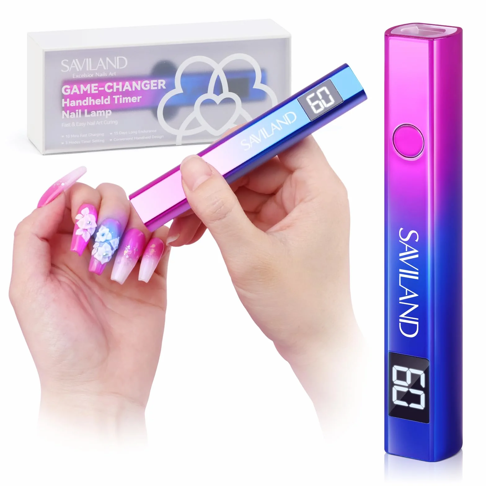 Saviland Mini Lampada UV LED Unghie, Lampada per Unghie Senza Fili 12W, Lampada per Unghie Portatile con Display LCD, Torcia Elettrica per unghie Gel Sciugatura Rapida Blu Viola