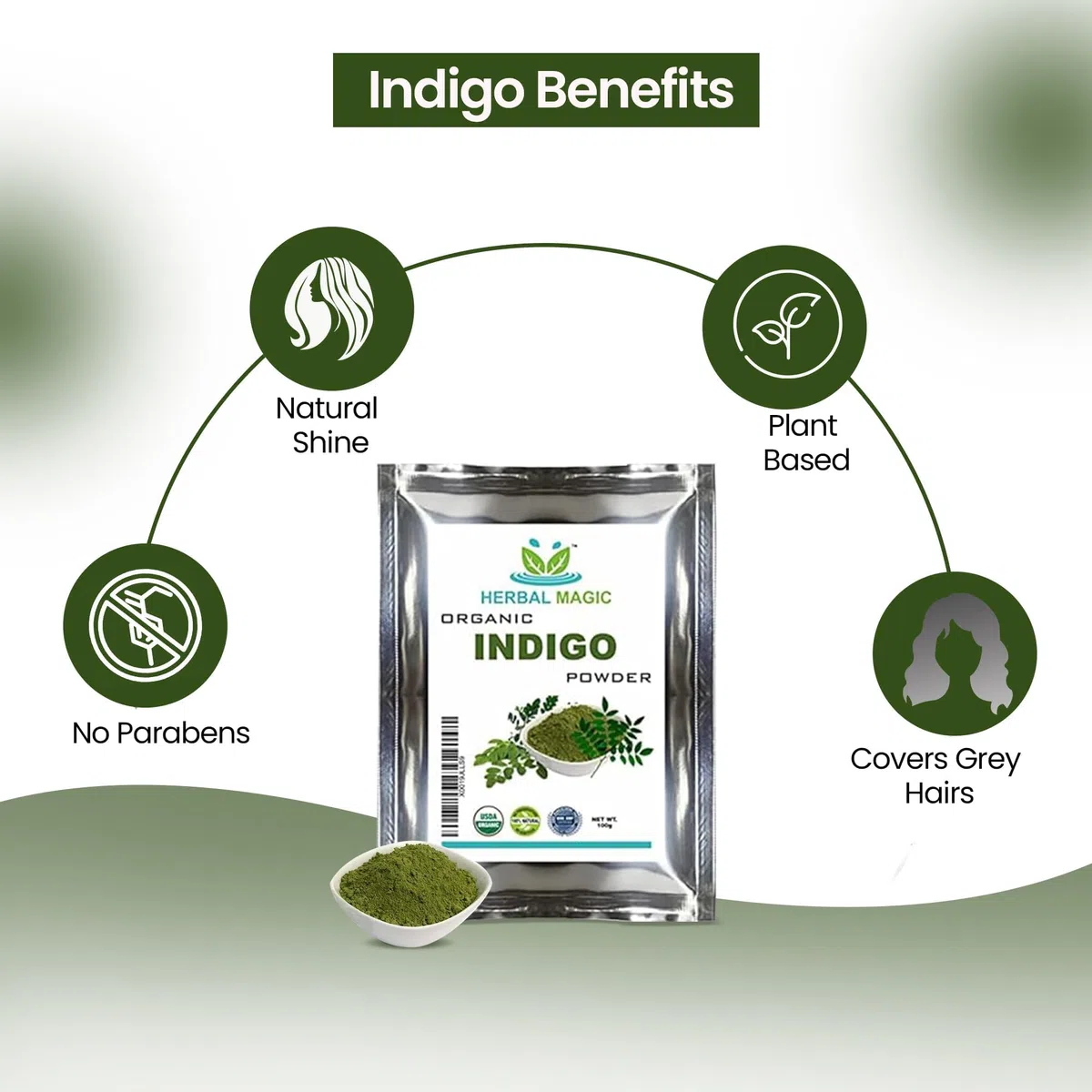Organico certificato by ecocert- Indigo "Henna neri in polvere/Herbal Hair Dye – Go nero/marrone naturally-only di erbe magic-complete kit-ecocert/GMP/Halal/ISO cert