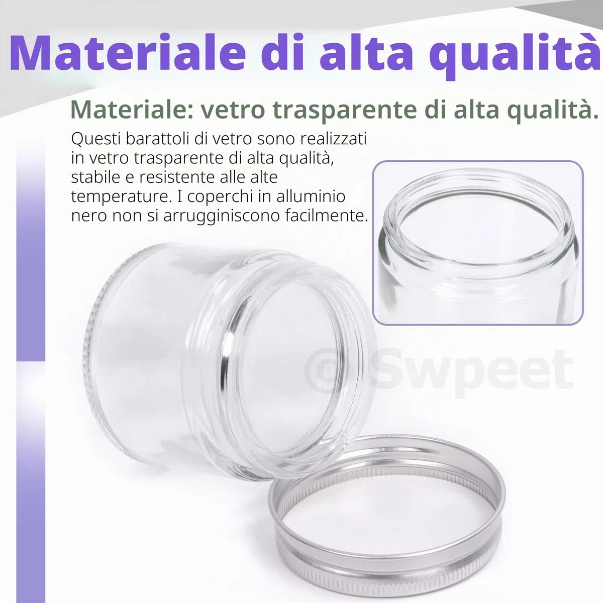 Swpeet Confezione da 15 barattoli in vetro trasparente da 60 ml con coperchio argentato, contenitori rotondi in vetro per cosmetici, barattoli da viaggio per cosmetici, creme e lozioni