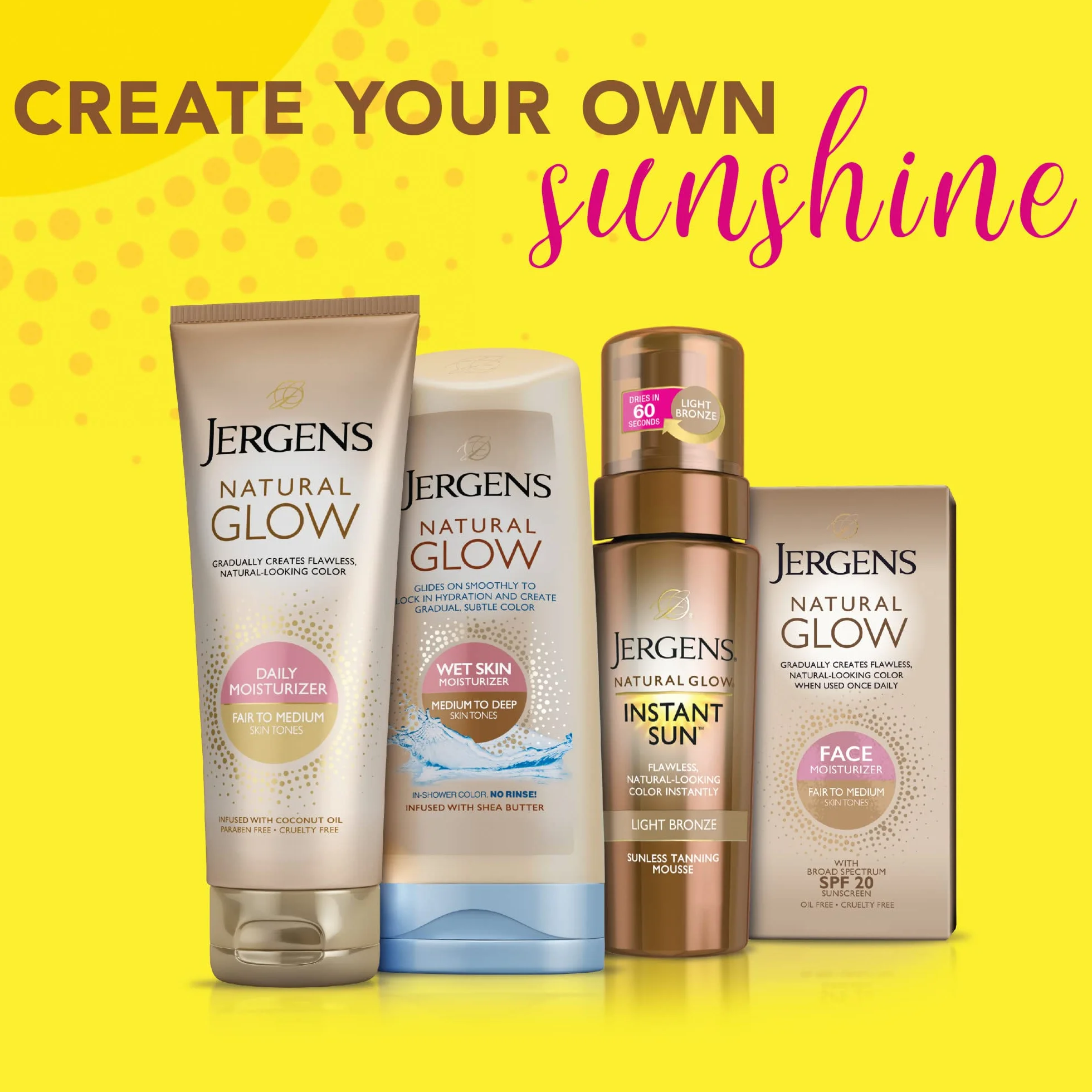 Jergens Natural Glow Instant Sun Idratante + Bronzer | Tono Scuro | 6 once