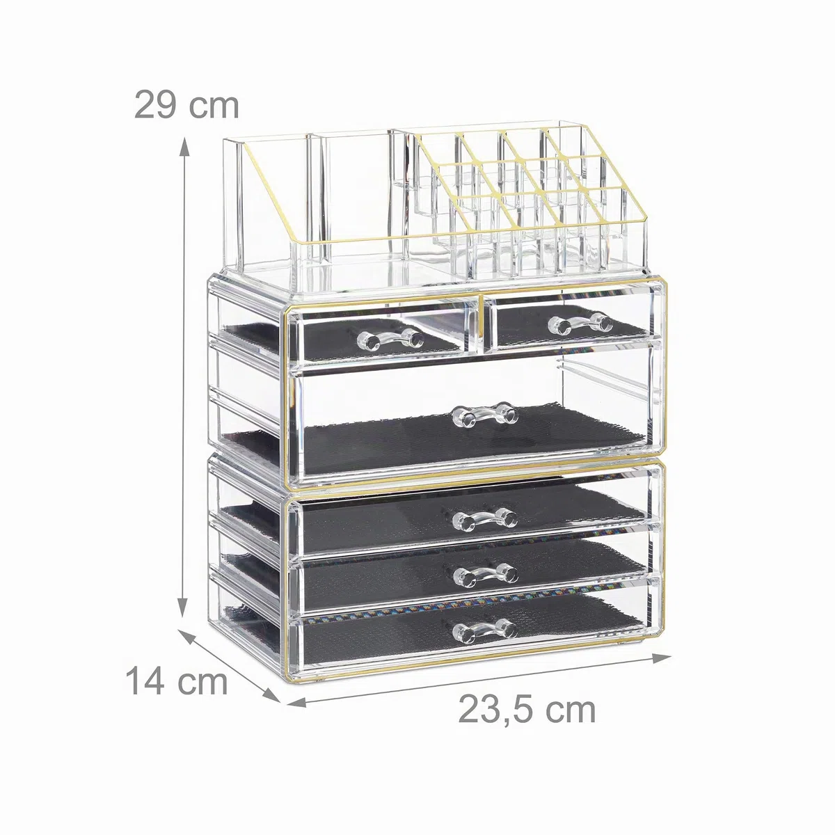 Relaxdays Contenitore per Cosmetici a 6 Cassetti, 22 Scomparti, Make Up Organizer, Porta-Trucchi, Acrilico, Oro