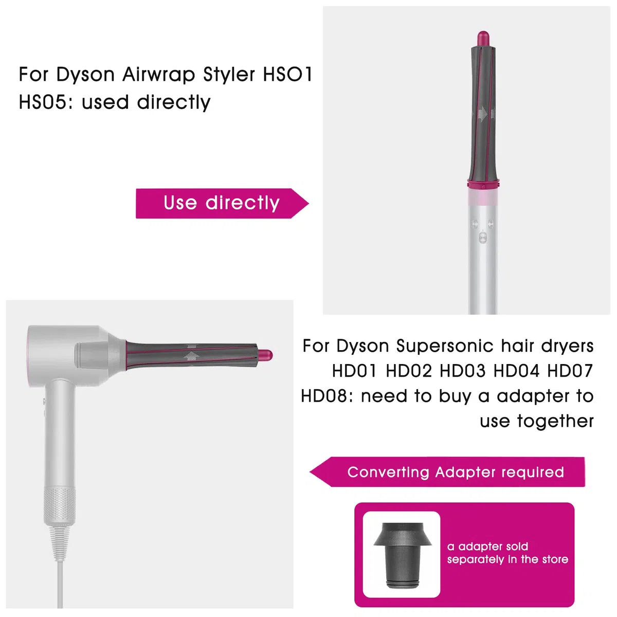 2 fusti lunghi per arricciacapelli Dyson Airwrap Styler, 30 mm x 1,2 pollici per arricciacapelli sinistro e destro