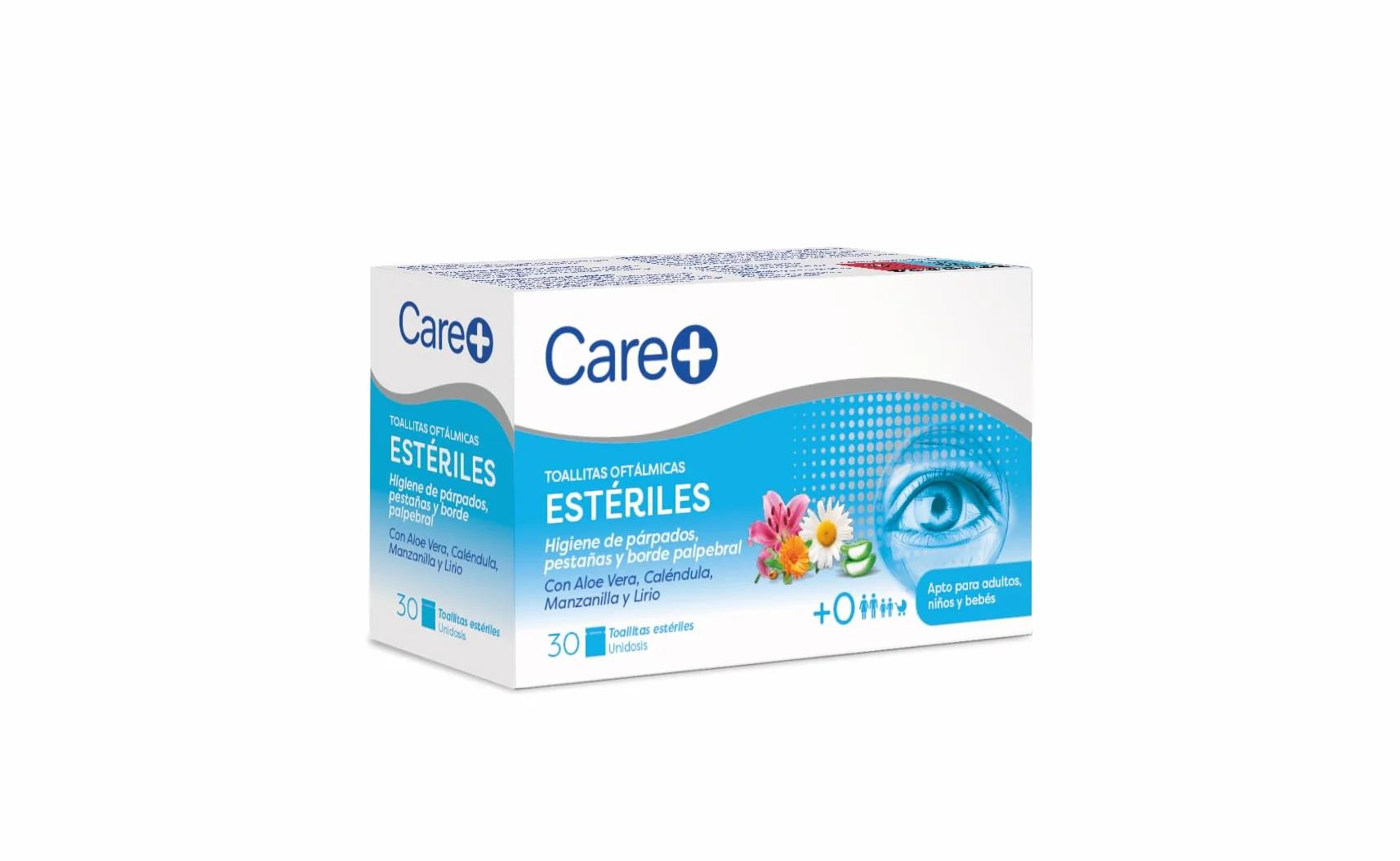 Salviette oftalmiche Care+ - Igiene quotidiana per palpebre, ciglia e bordi delle palpebre - aloe vera, calendula, camomilla e giglio - 60 salviette