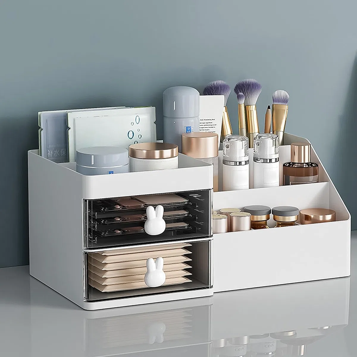 Organizer per Trucchi Grande Organizer per Trucco con 2 cassetti, Scatola per Trucco Adatto per Gioielli, spazzole, Rossetto e Creme, con capacità di 7 Scomparti