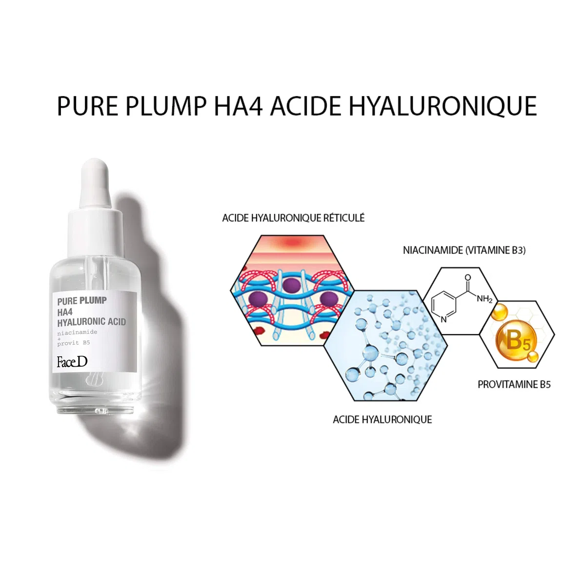 Face D - Pure Plump Siero Viso e Collo Acido Ialuronico Effetto Rimpolpante Immediato, 30 ml